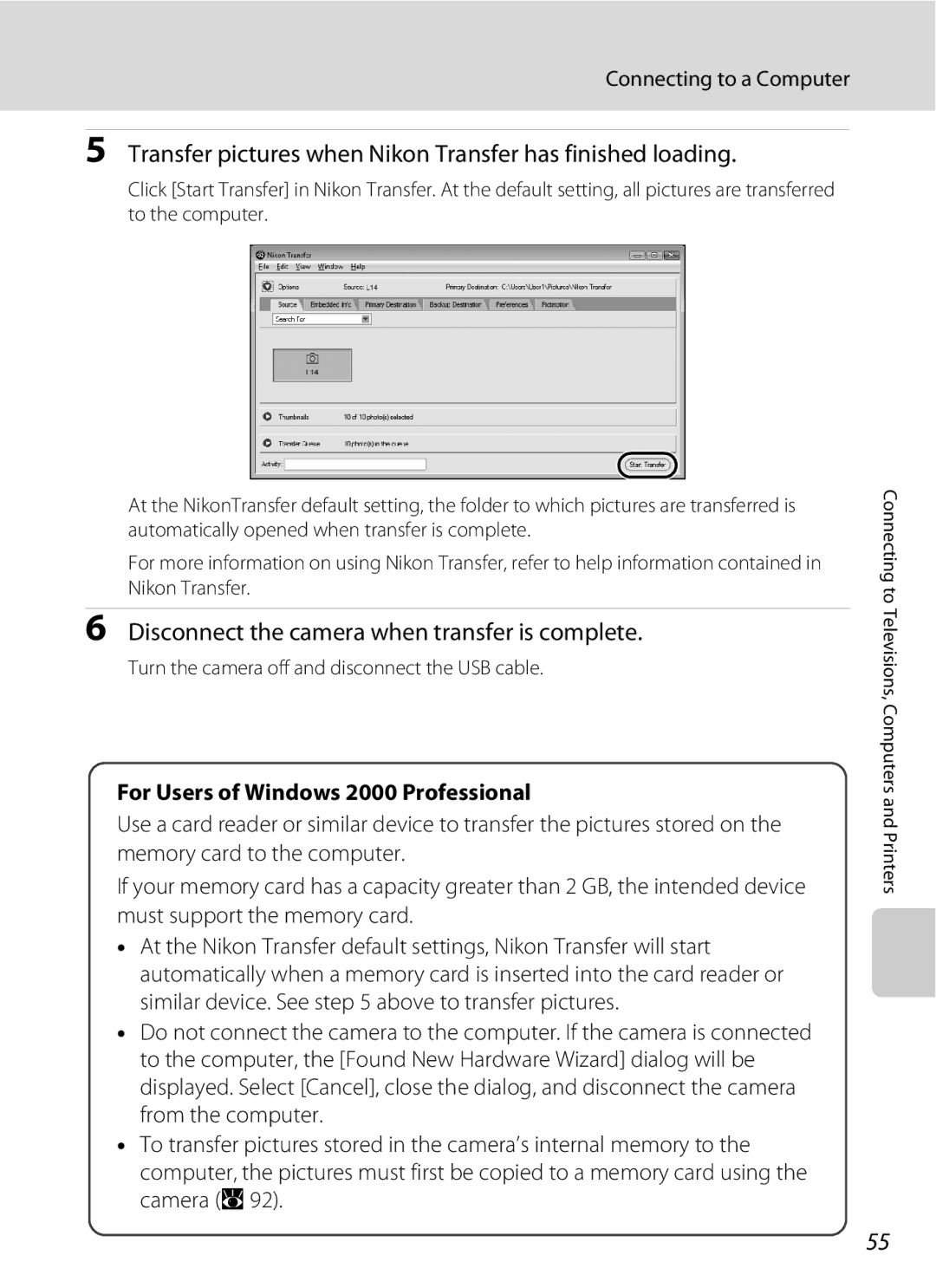 Nortel Networks L14 Transfer pictures when Nikon Transfer has finished loading, For Users of Windows 2000 Professional 