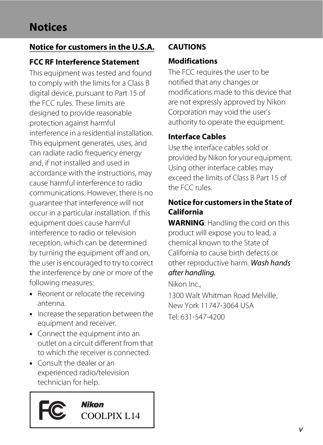 Nortel Networks L14 user manual FCC RF Interference Statement, Modifications, Interface Cables, Tel 