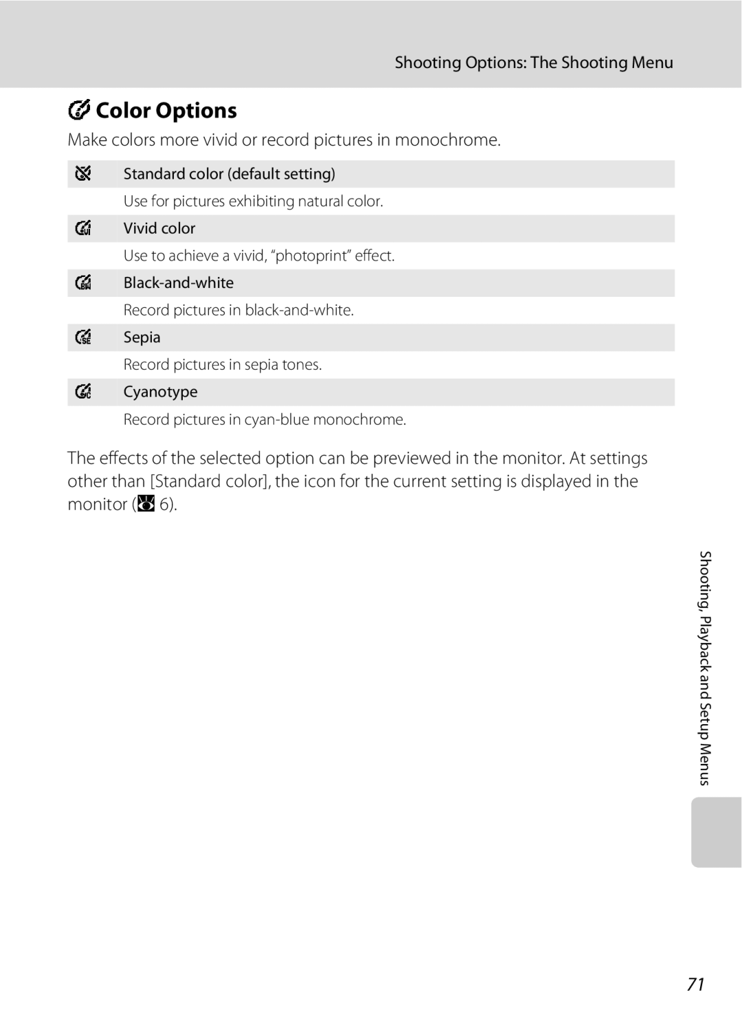 Nortel Networks L14 user manual FColor Options, Make colors more vivid or record pictures in monochrome 