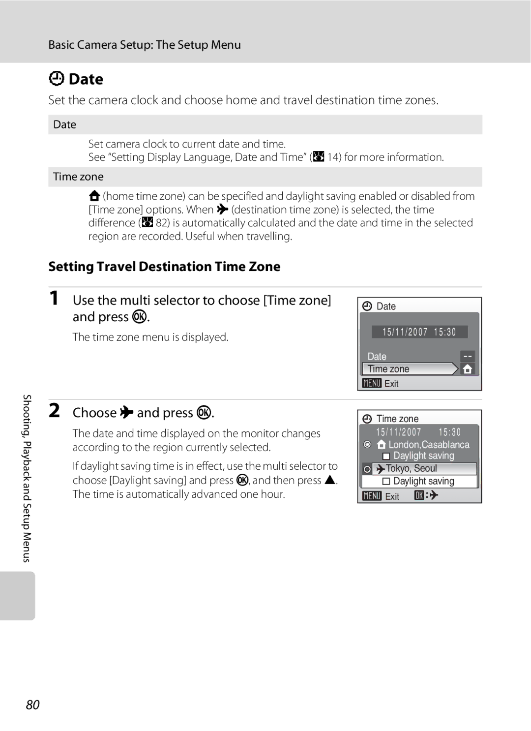 Nortel Networks L14 Date, Setting Travel Destination Time Zone, Use the multi selector to choose Time zone and press k 