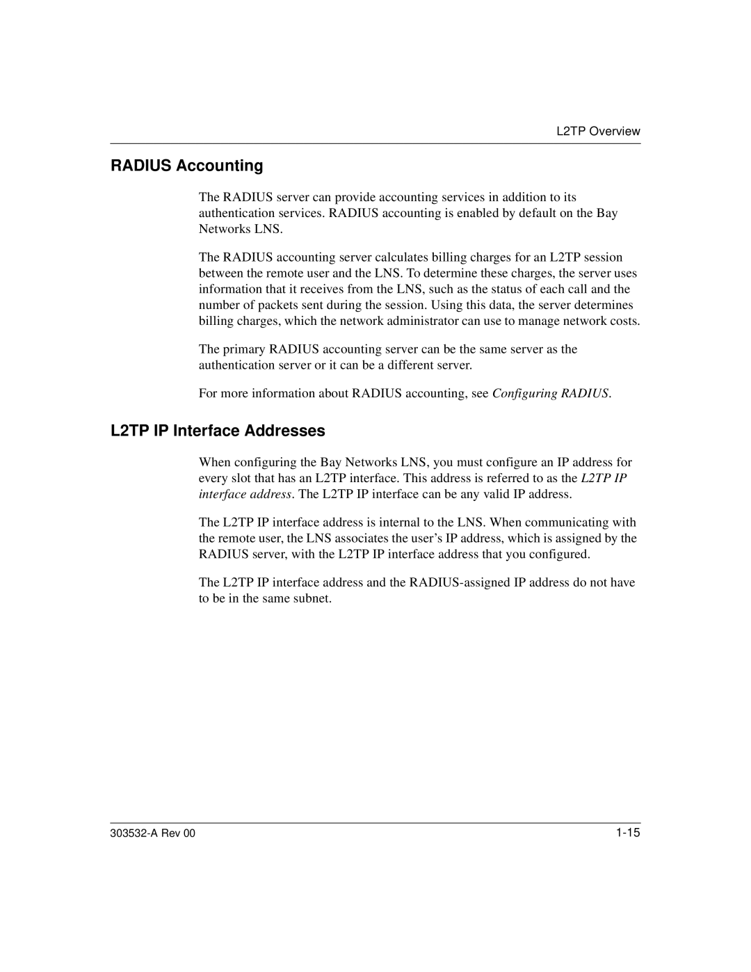 Nortel Networks manual Radius Accounting, L2TP IP Interface Addresses 