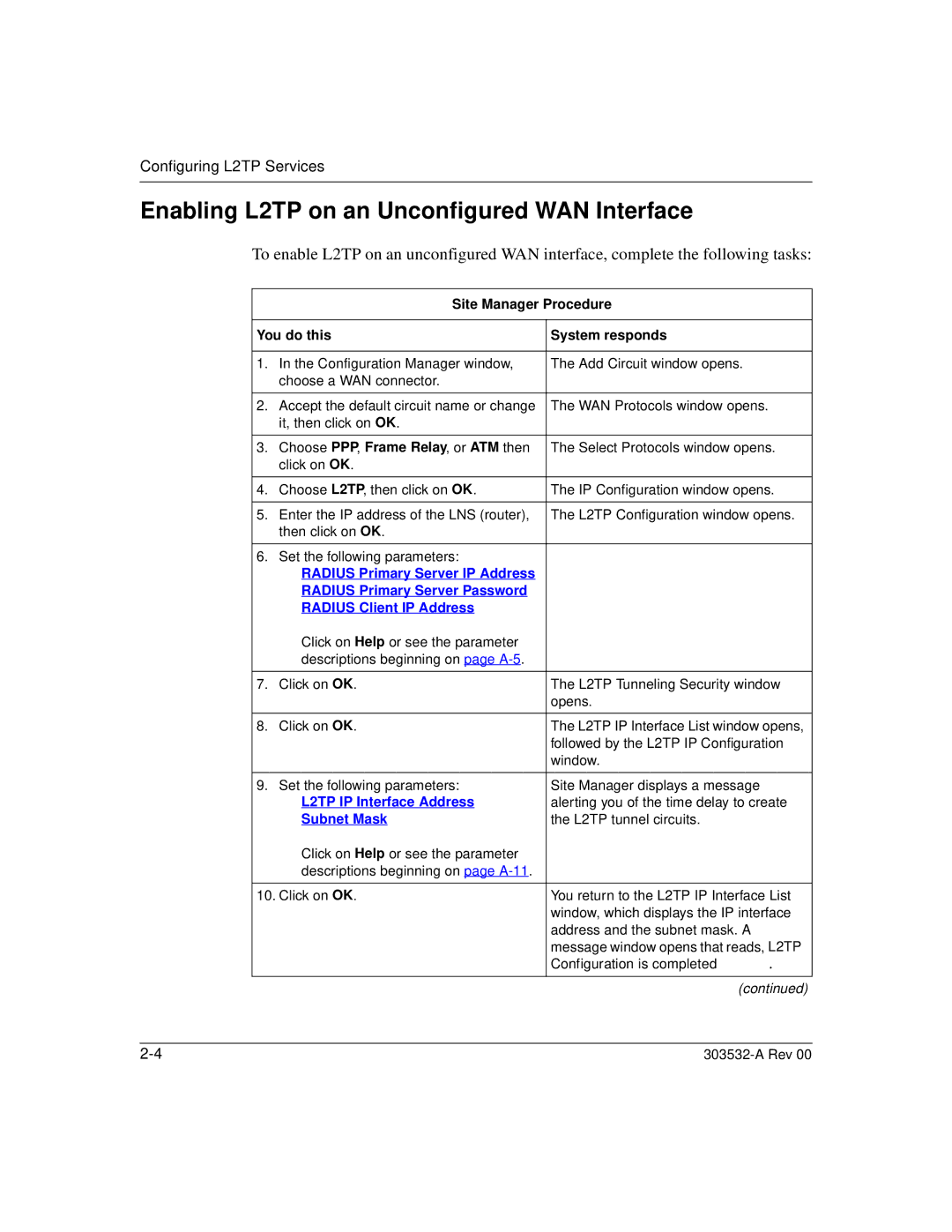 Nortel Networks manual Enabling L2TP on an Unconfigured WAN Interface, Subnet Mask 