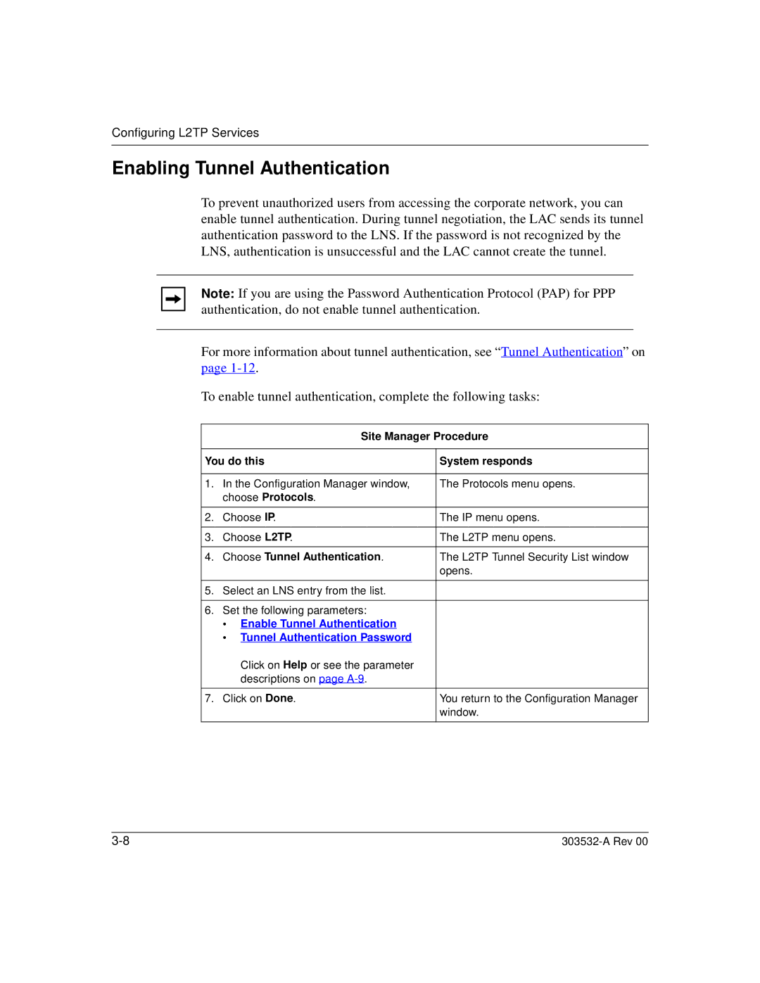 Nortel Networks L2TP manual Enabling Tunnel Authentication, Choose Tunnel Authentication 