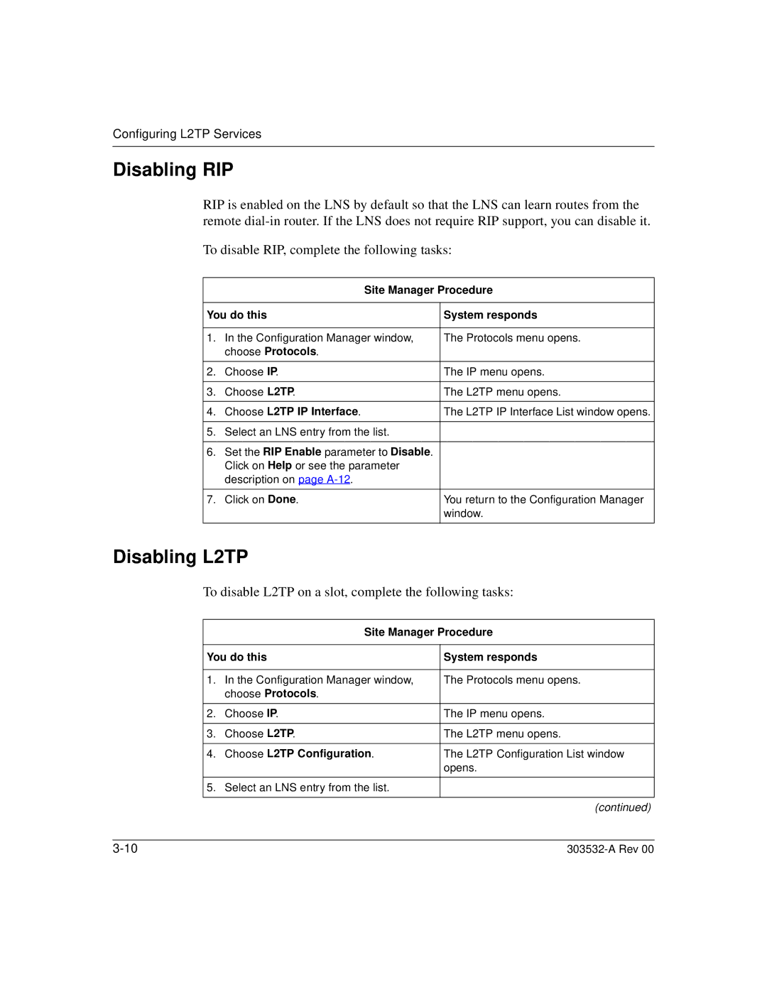 Nortel Networks manual Disabling RIP, Disabling L2TP 