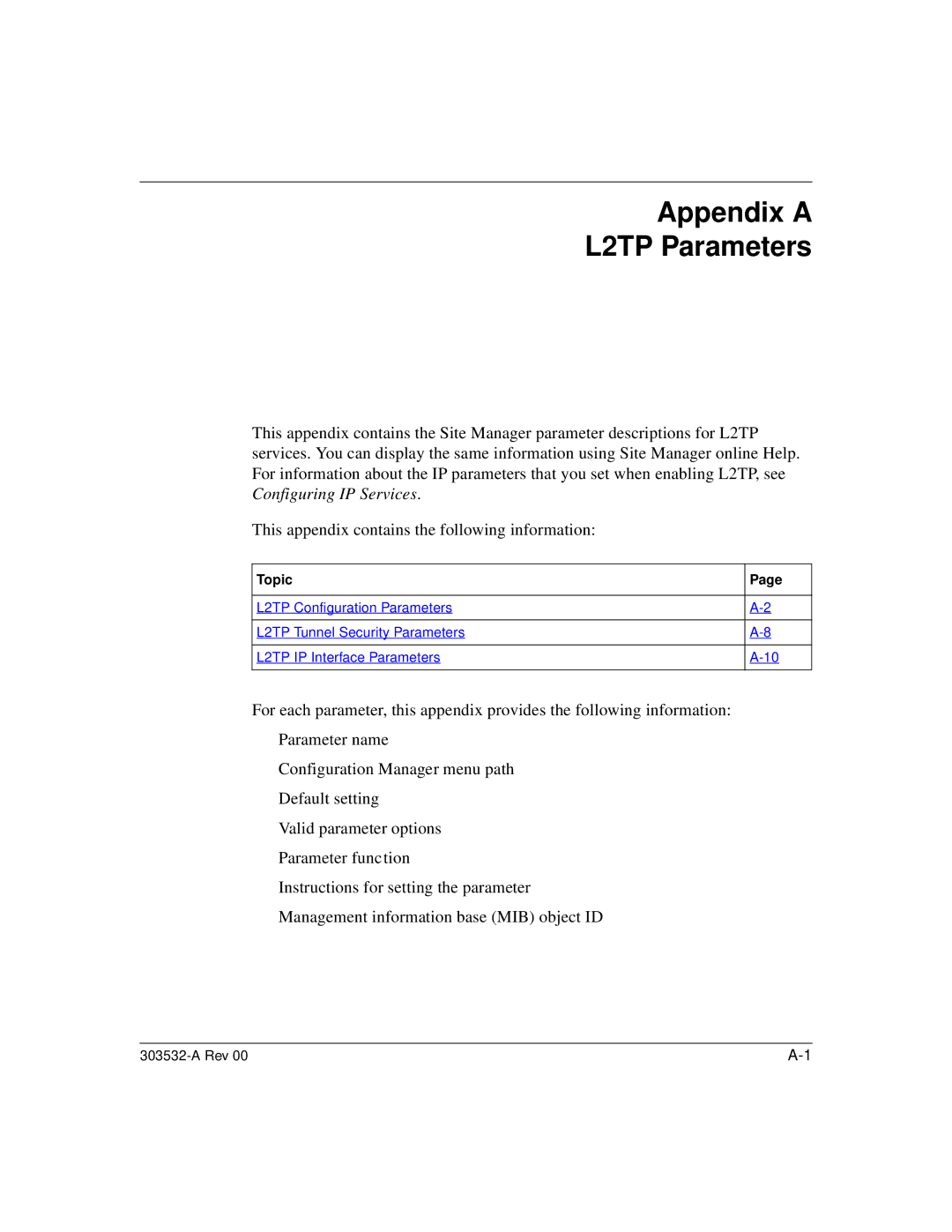 Nortel Networks manual Appendix a L2TP Parameters, Topic 