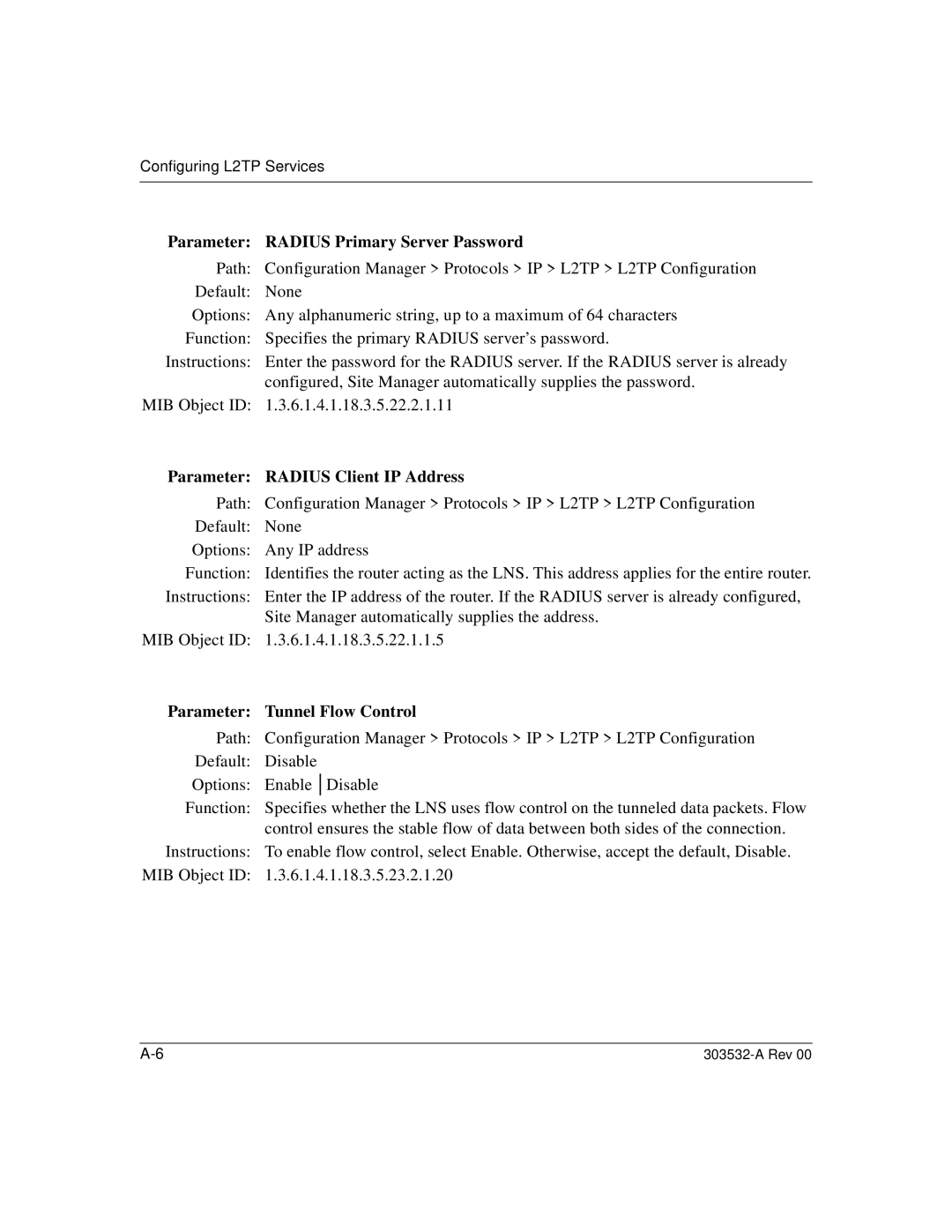 Nortel Networks L2TP manual Parameter Radius Primary Server Password, Parameter Radius Client IP Address 