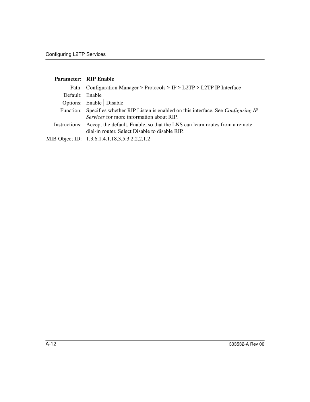 Nortel Networks L2TP manual Parameter RIP Enable 