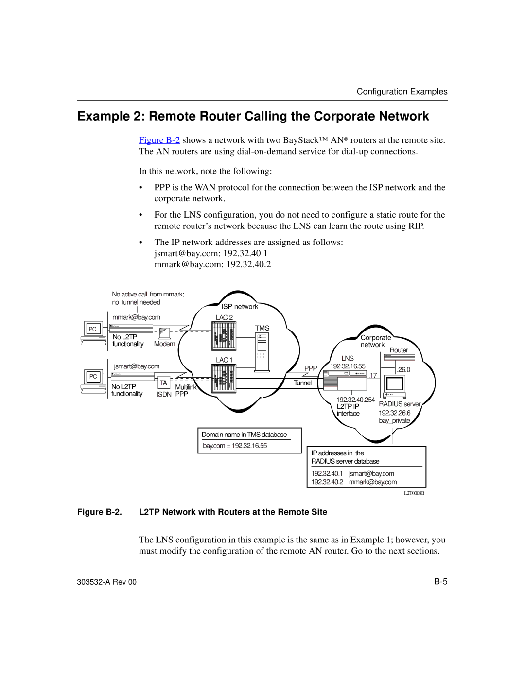 Nortel Networks L2TP manual Example 2 Remote Router Calling the Corporate Network 