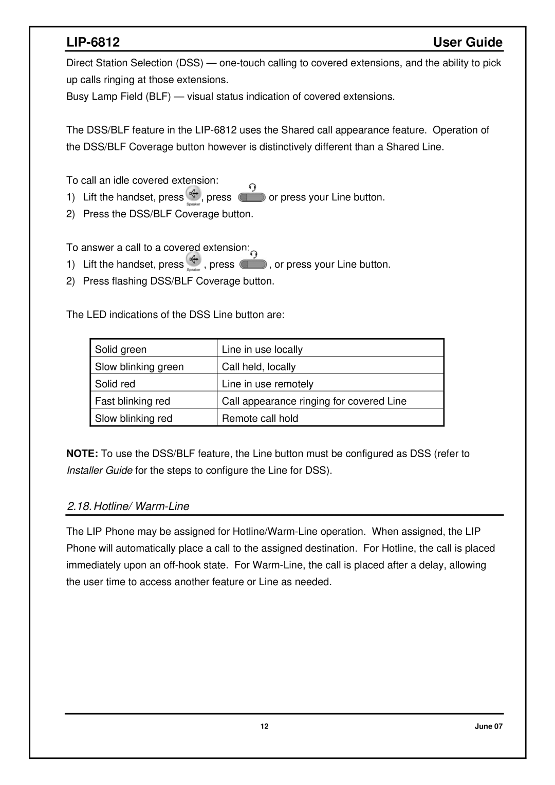 Nortel Networks LIP-6812 manual Hotline/ Warm-Line 