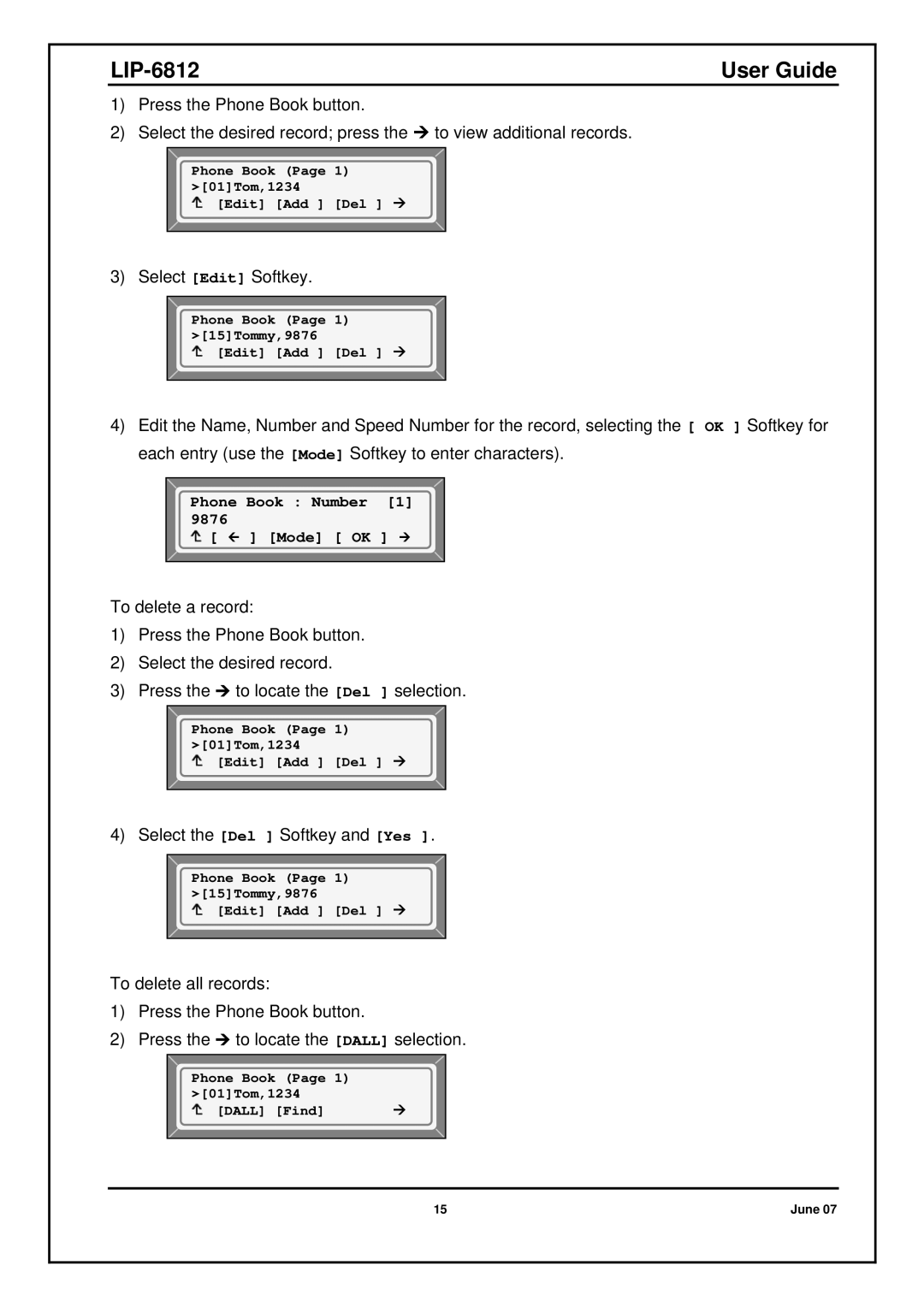 Nortel Networks LIP-6812 manual Select Edit Softkey 