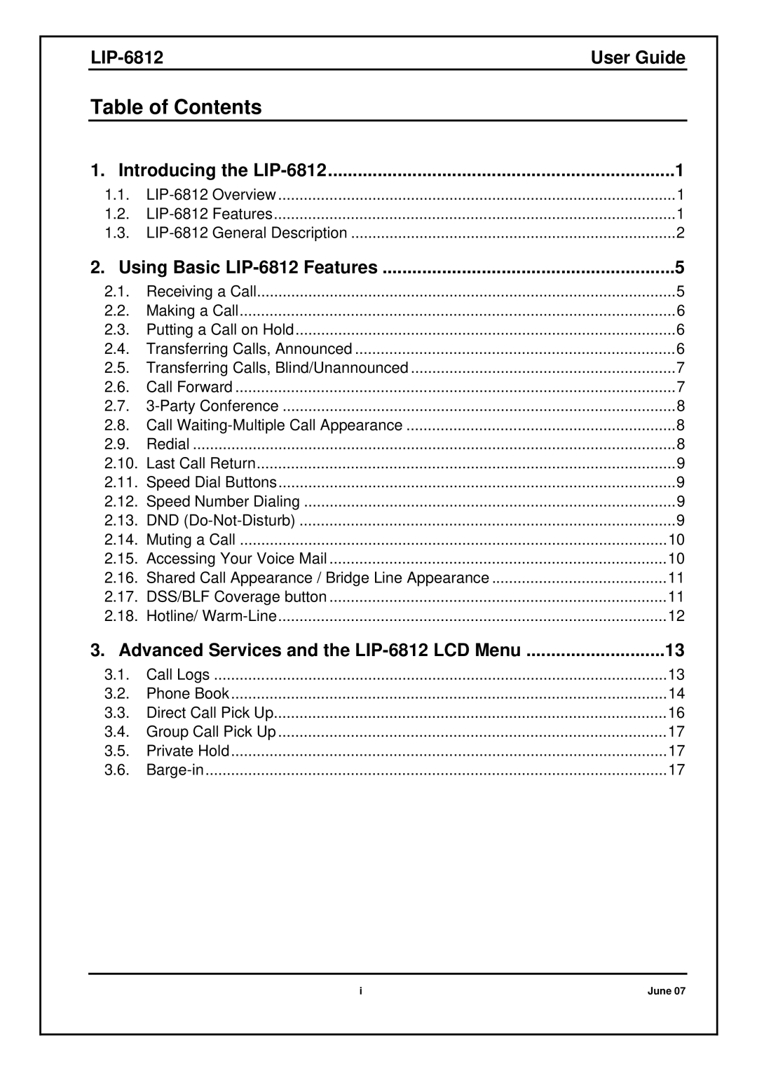 Nortel Networks LIP-6812 manual Table of Contents 