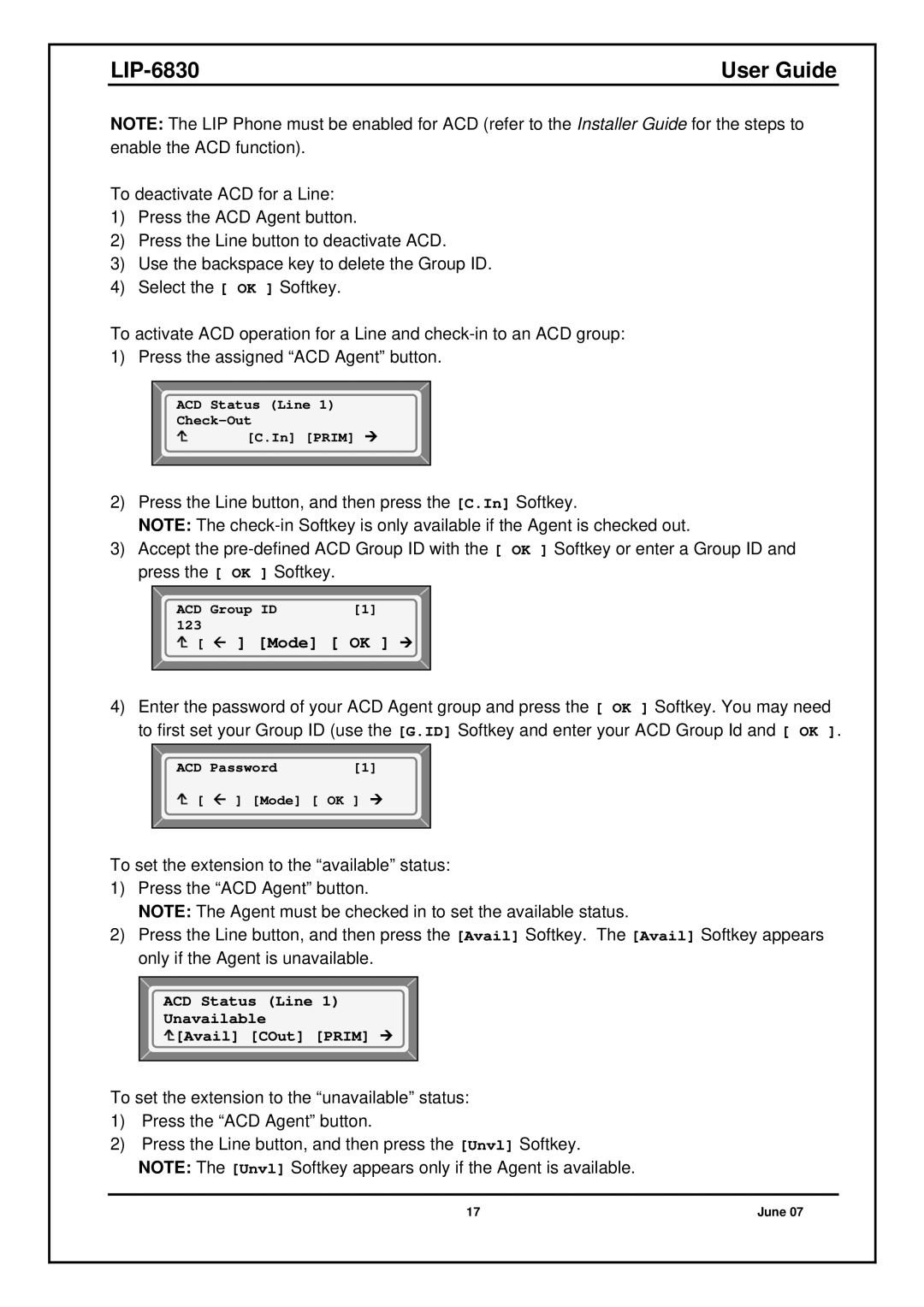 Nortel Networks LIP-6830 manual Mode OK ¼ 