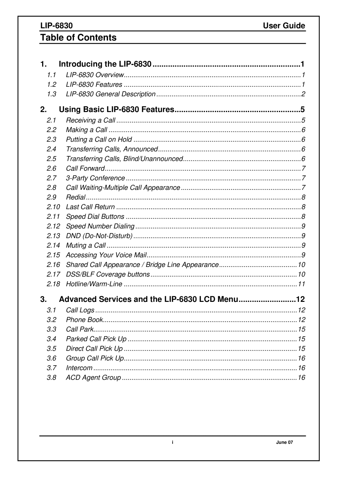 Nortel Networks LIP-6830 manual Table of Contents 