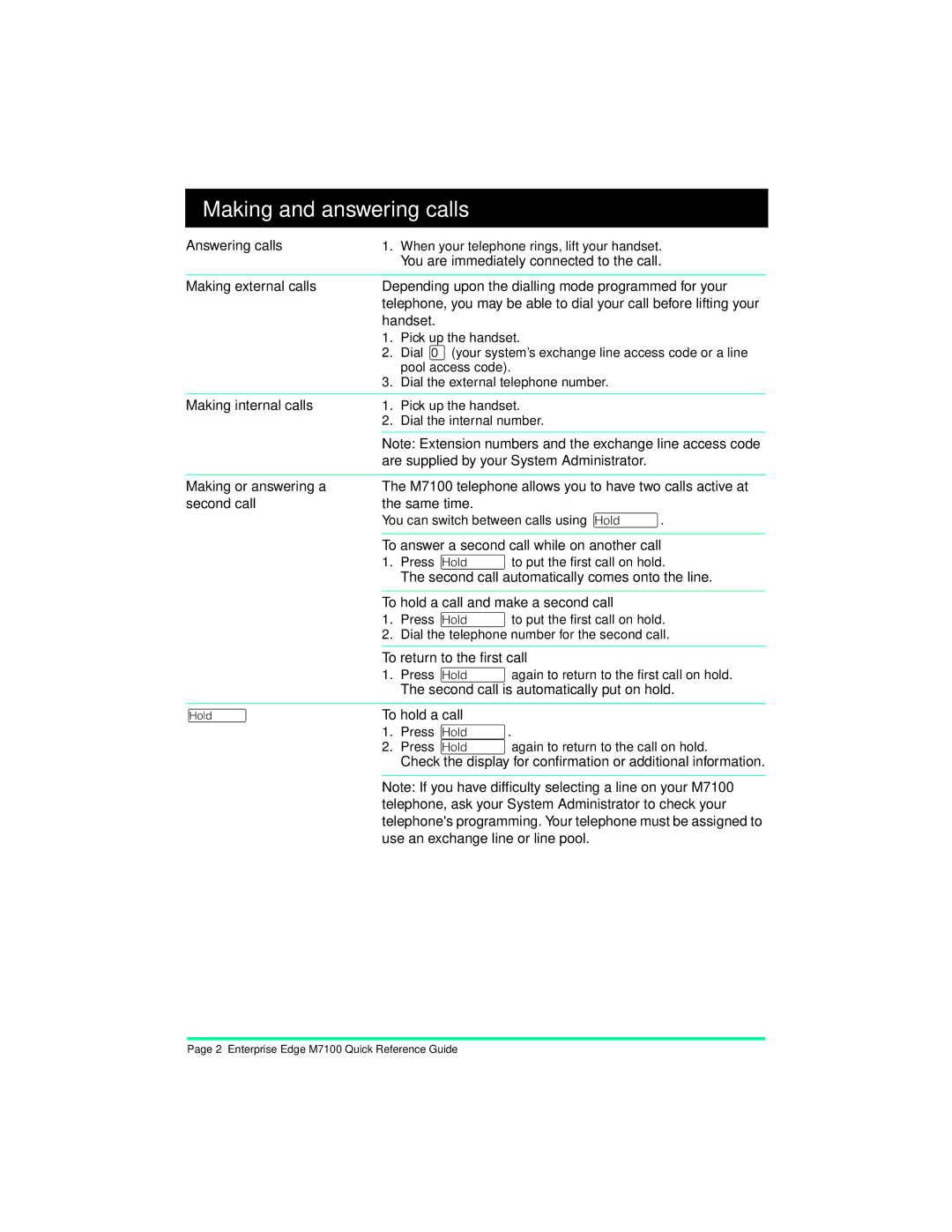 Nortel Networks M7100 manual Making and answering calls 