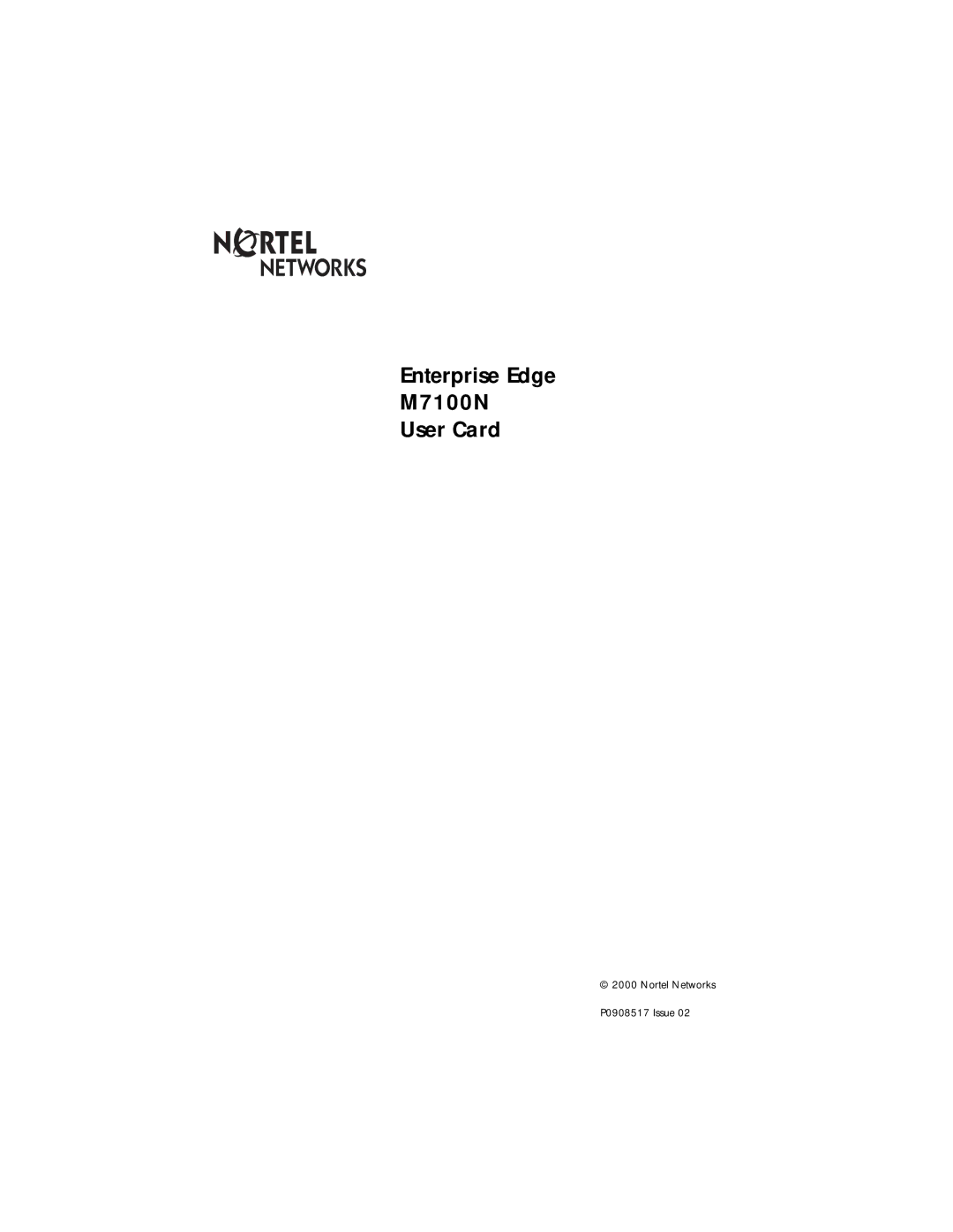 Nortel Networks manual Enterprise Edge M7100N User Card 