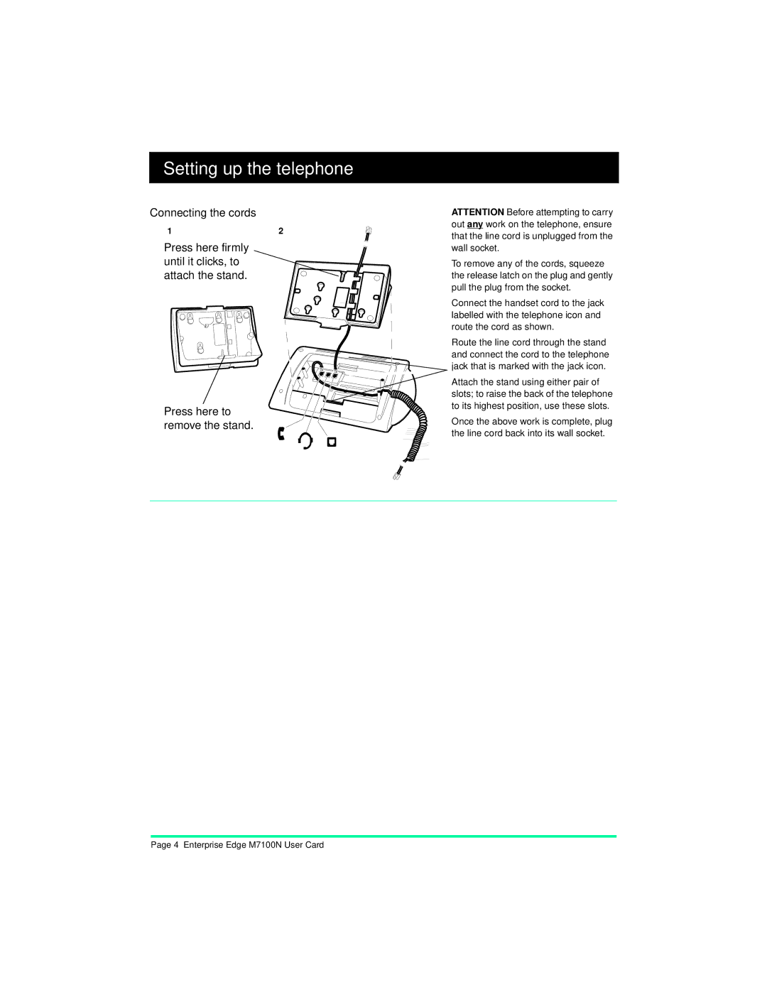 Nortel Networks M7100N manual Setting up the telephone, Attach the stand 