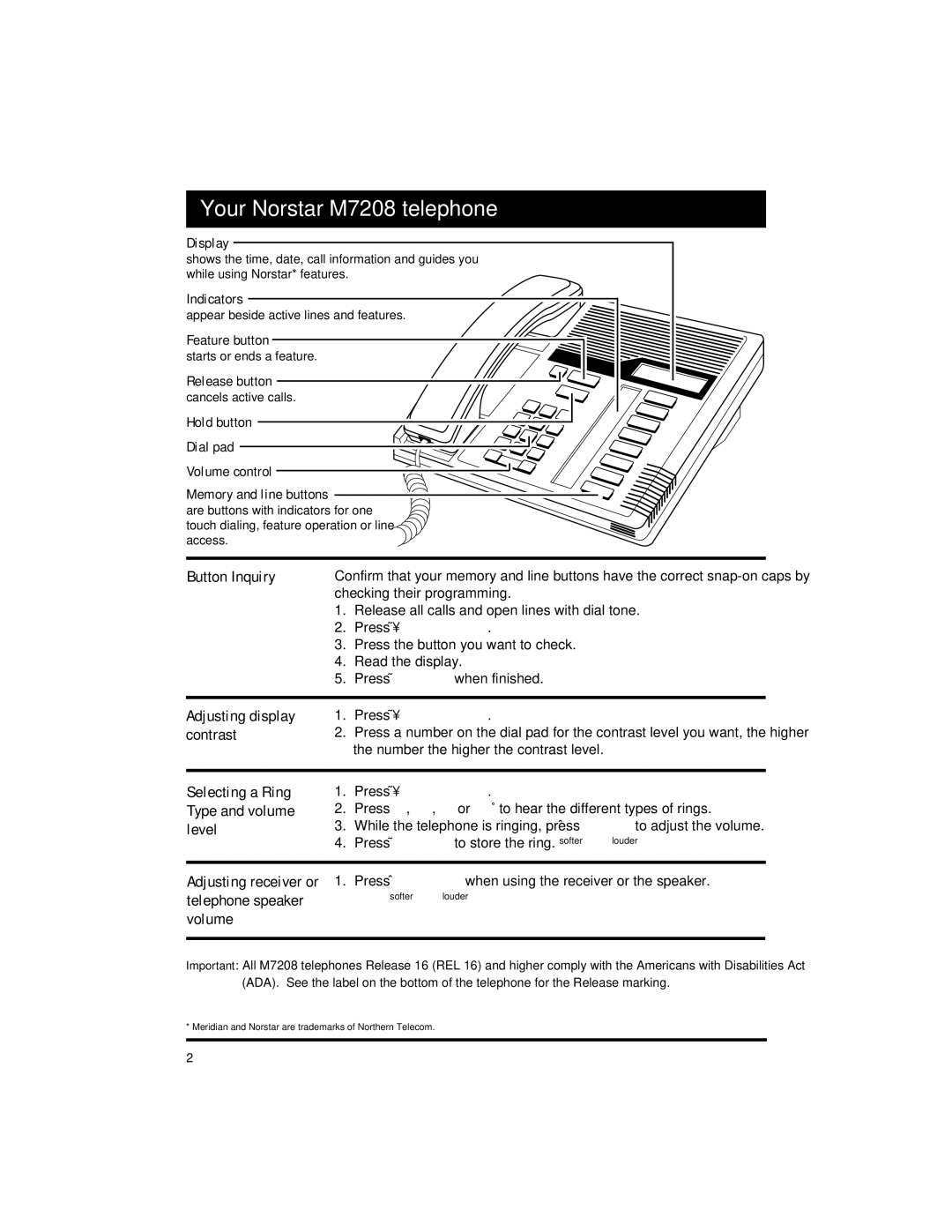 Nortel Networks manual Your Norstar M7208 telephone 