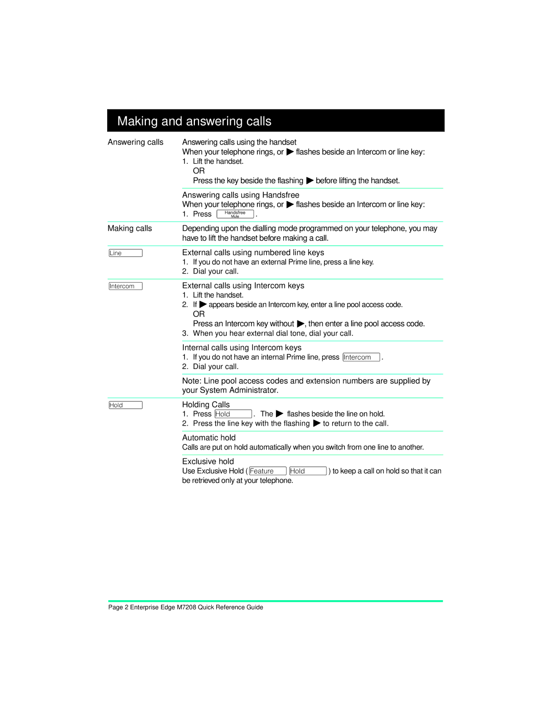 Nortel Networks M7208 manual Making and answering calls 