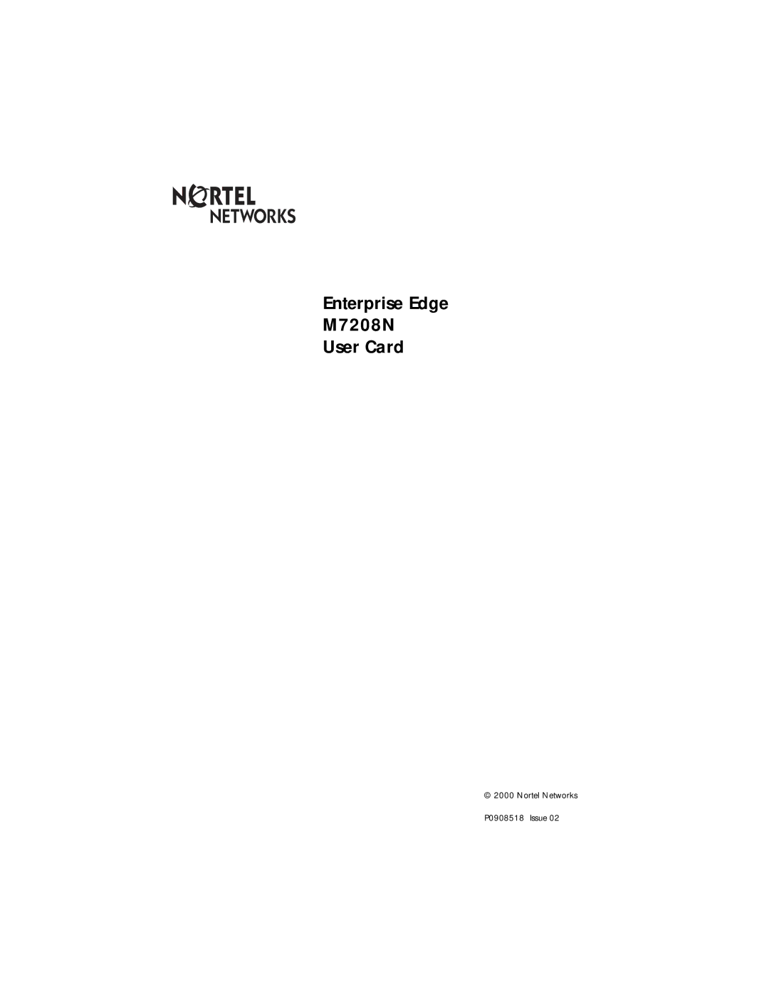 Nortel Networks manual Enterprise Edge M7208N User Card 