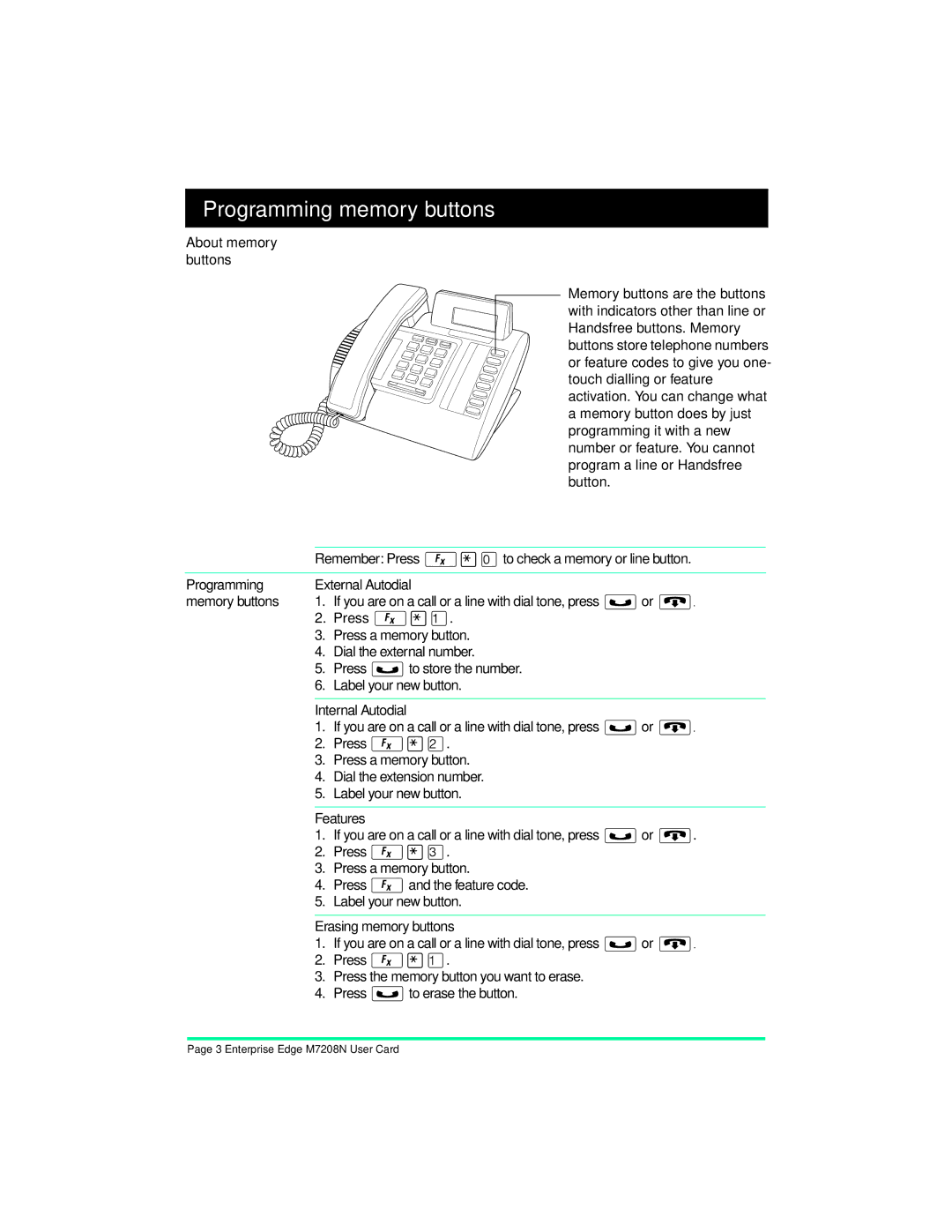 Nortel Networks M7208N manual Programming memory buttons 