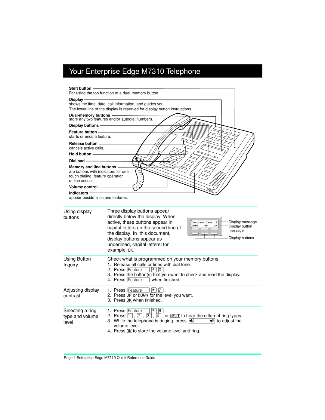 Nortel Networks m7310 manual Your Enterprise Edge M7310 Telephone 