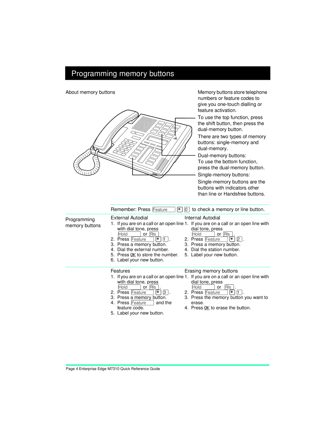 Nortel Networks m7310 manual Programming memory buttons 