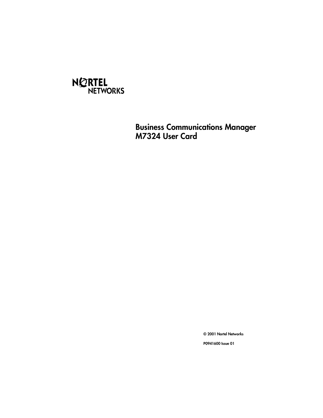 Nortel Networks manual Business Communications Manager M7324 User Card 