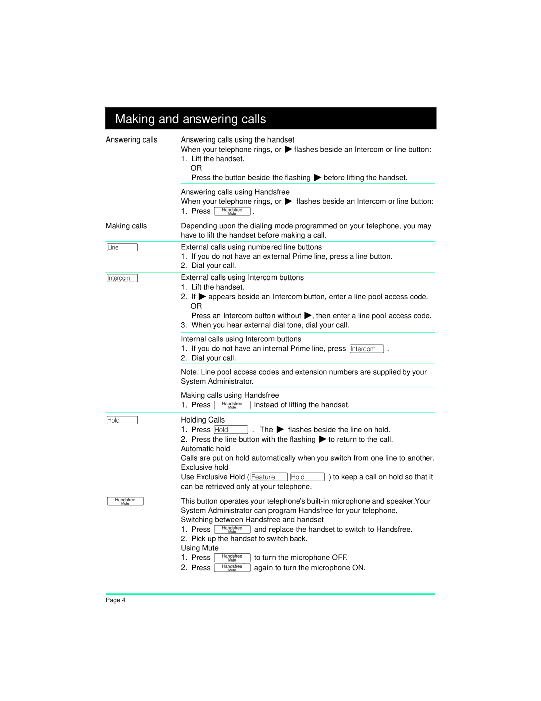 Nortel Networks M7324 manual Making and answering calls 