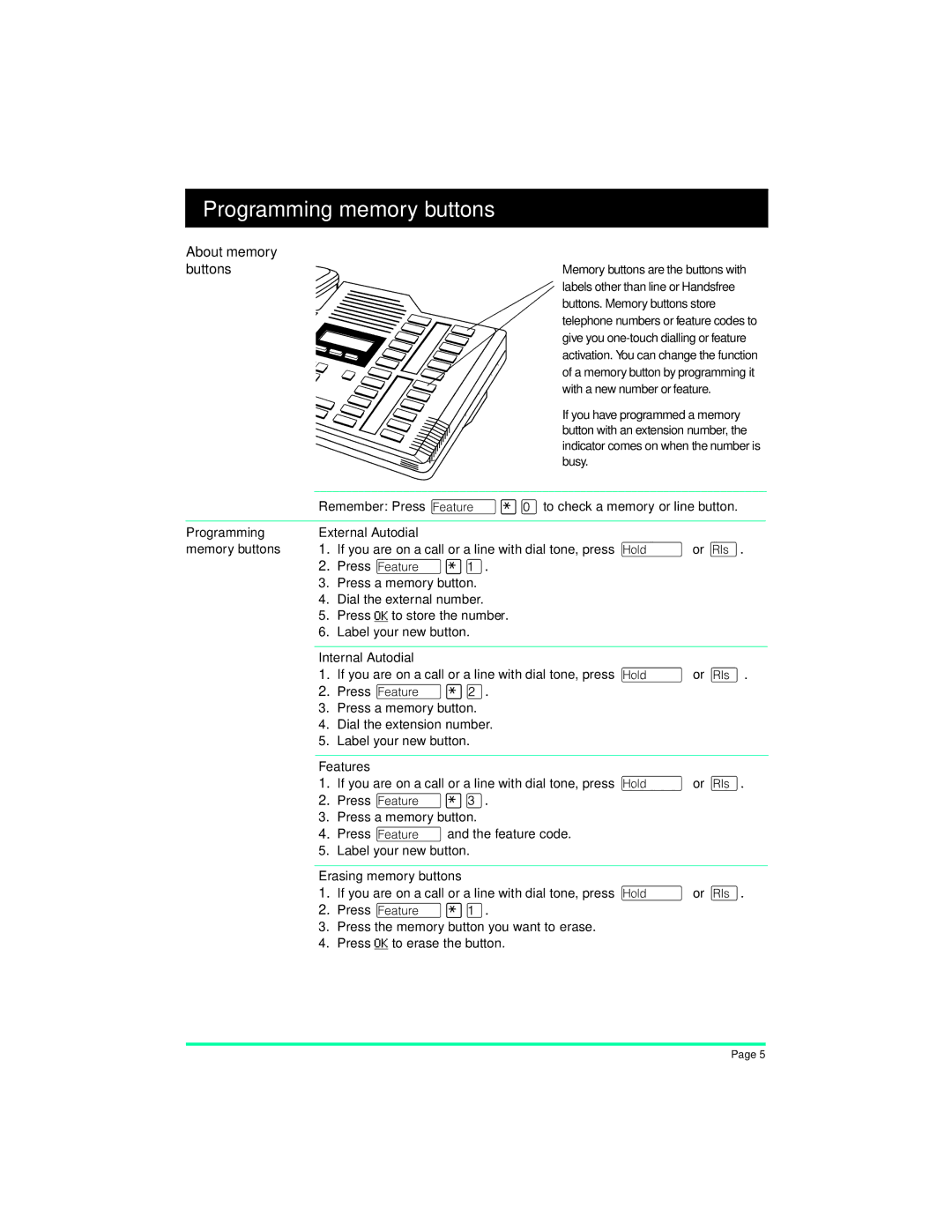 Nortel Networks M7324 manual Programming memory buttons, About memory Buttons 