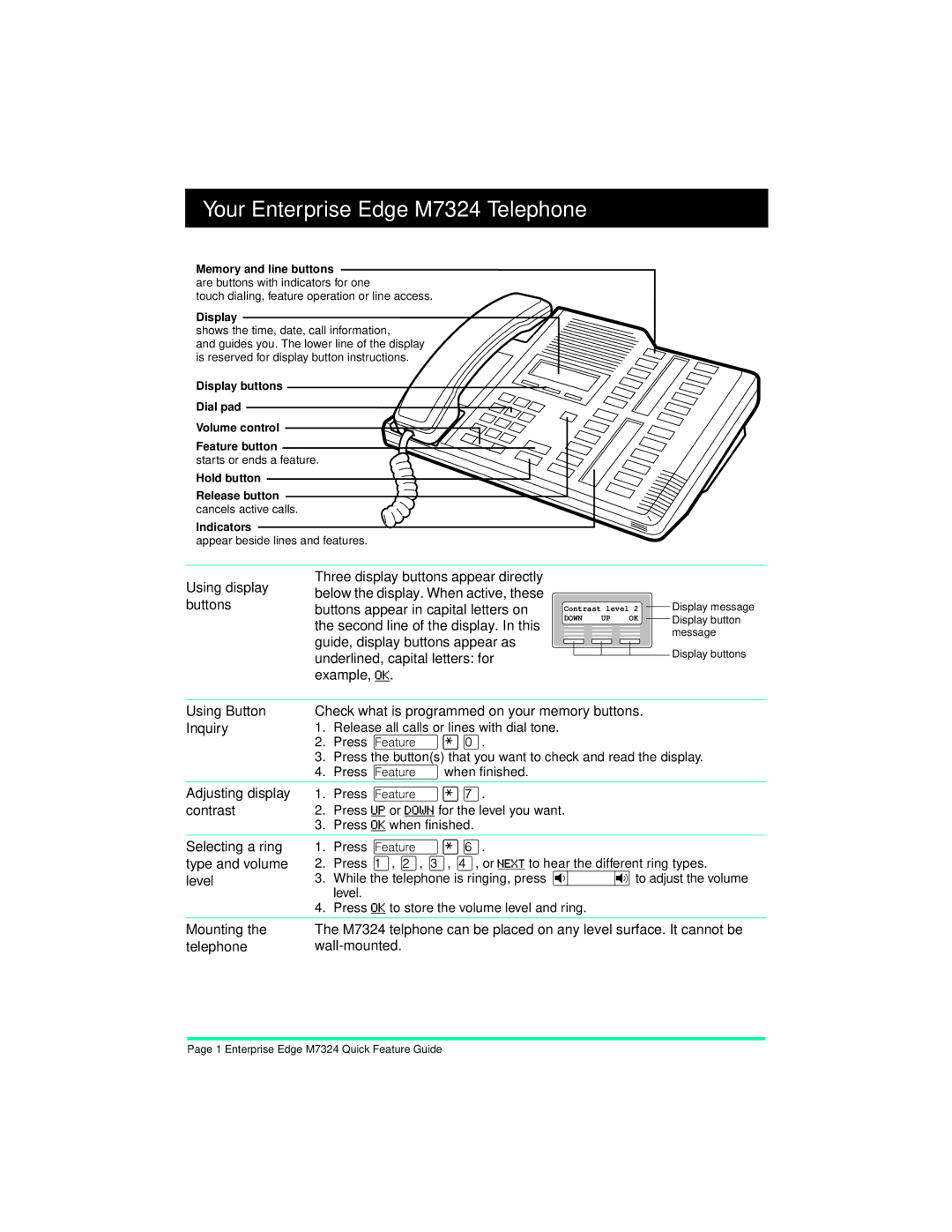 Nortel Networks manual Your Enterprise Edge M7324 Telephone 