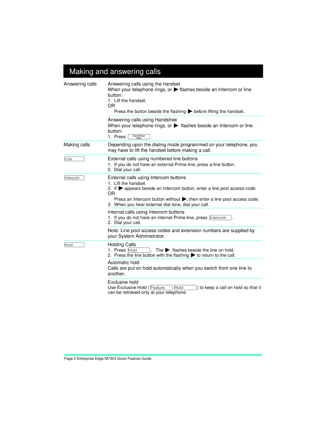 Nortel Networks M7324 manual Making and answering calls 