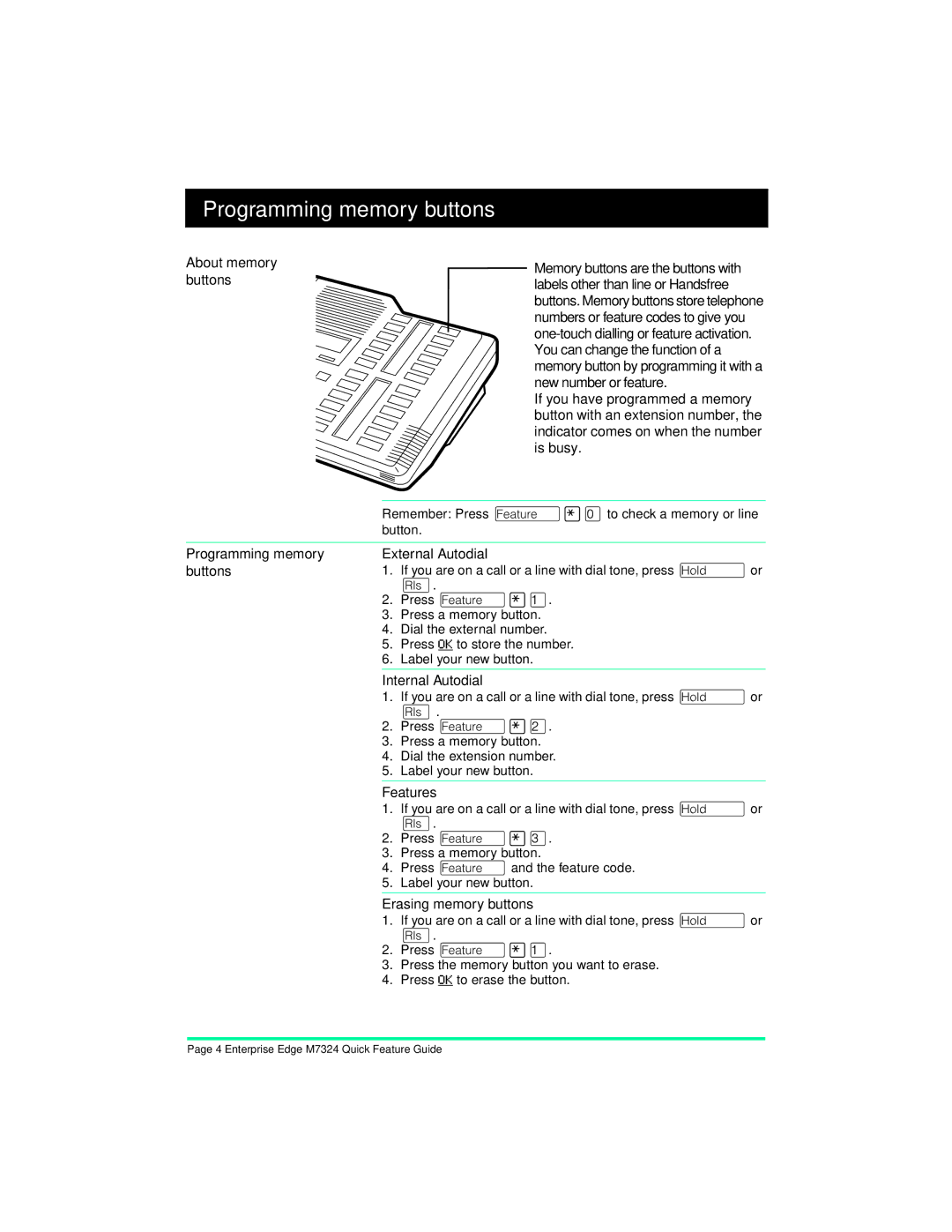 Nortel Networks M7324 manual Programming memory buttons 