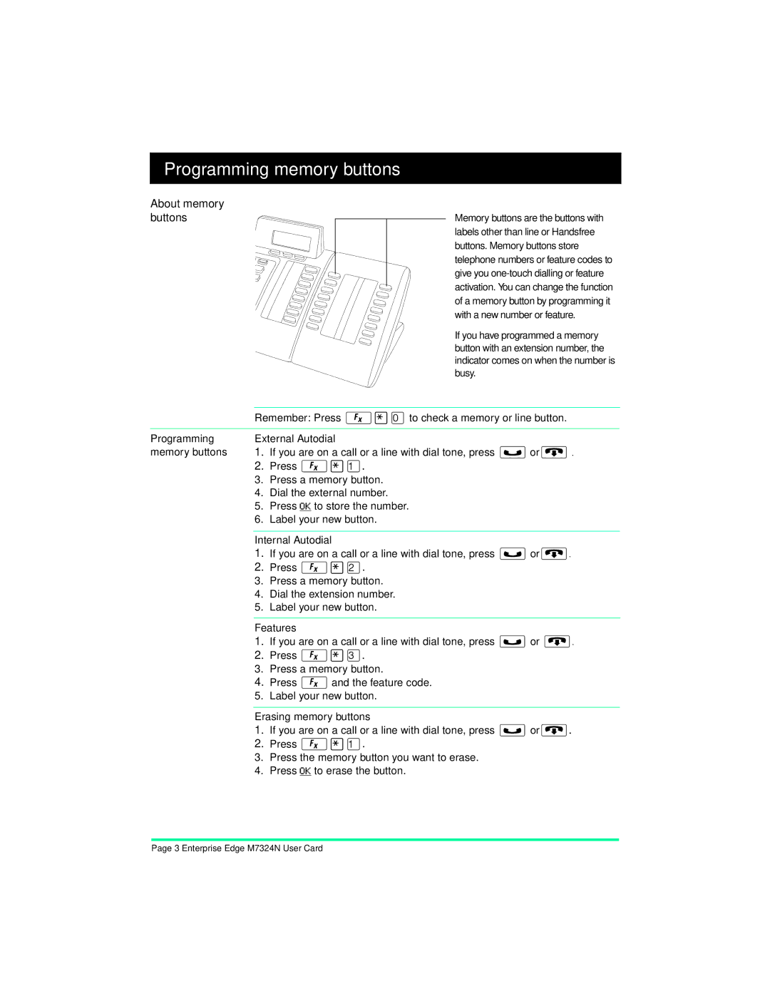 Nortel Networks M7324N manual Programming memory buttons, About memory Buttons 