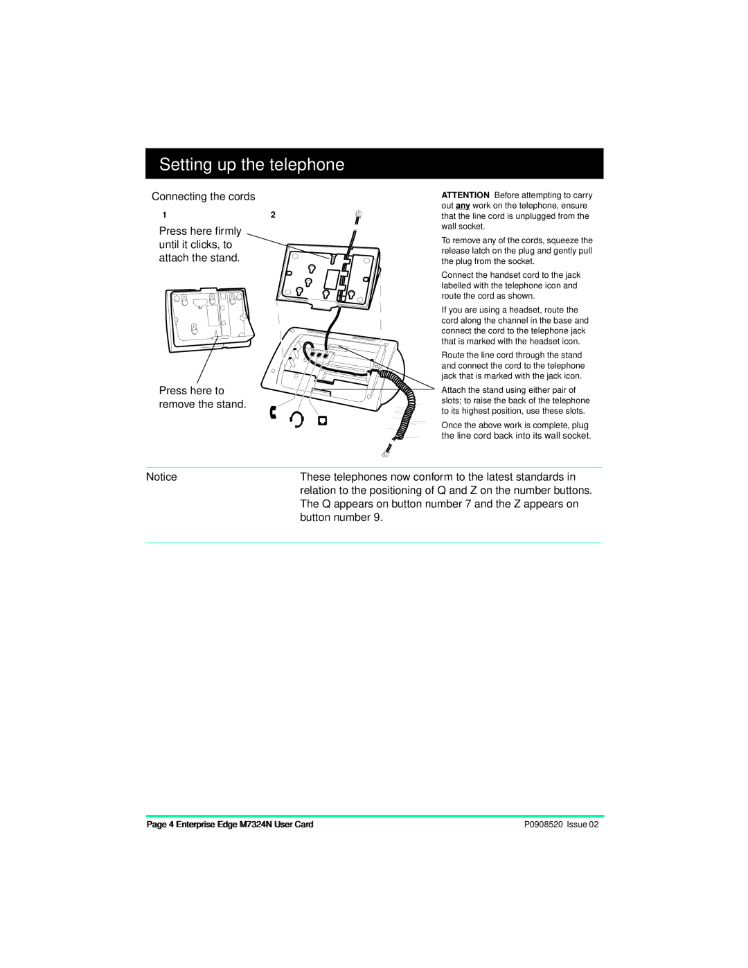 Nortel Networks M7324N manual Setting up the telephone 