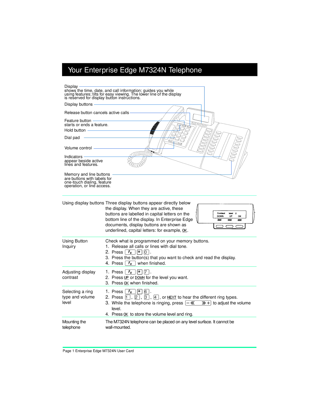 Nortel Networks manual Your Enterprise Edge M7324N Telephone 