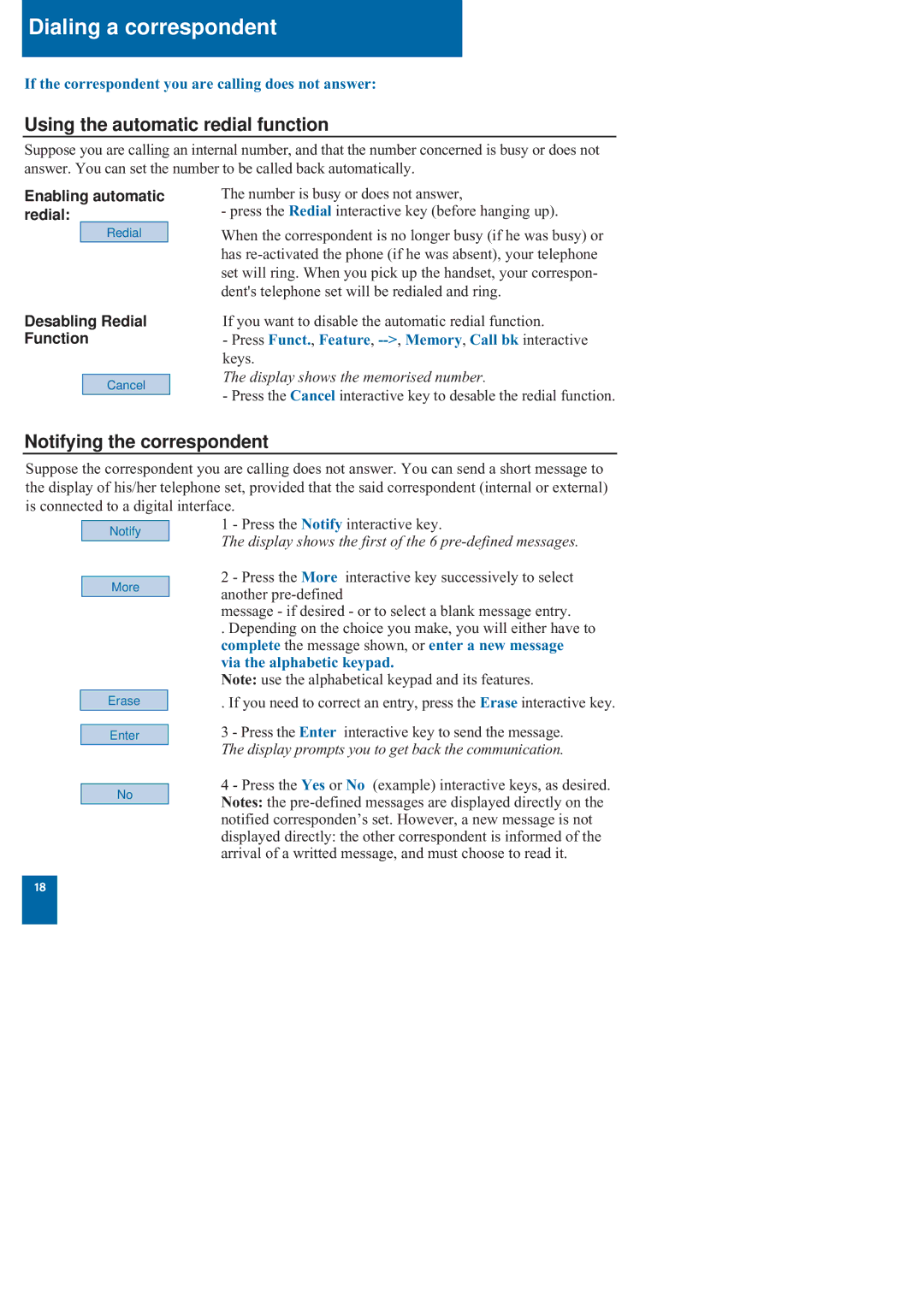 Nortel Networks M760 manual Using the automatic redial function, Notifying the correspondent, Enabling automatic redial 