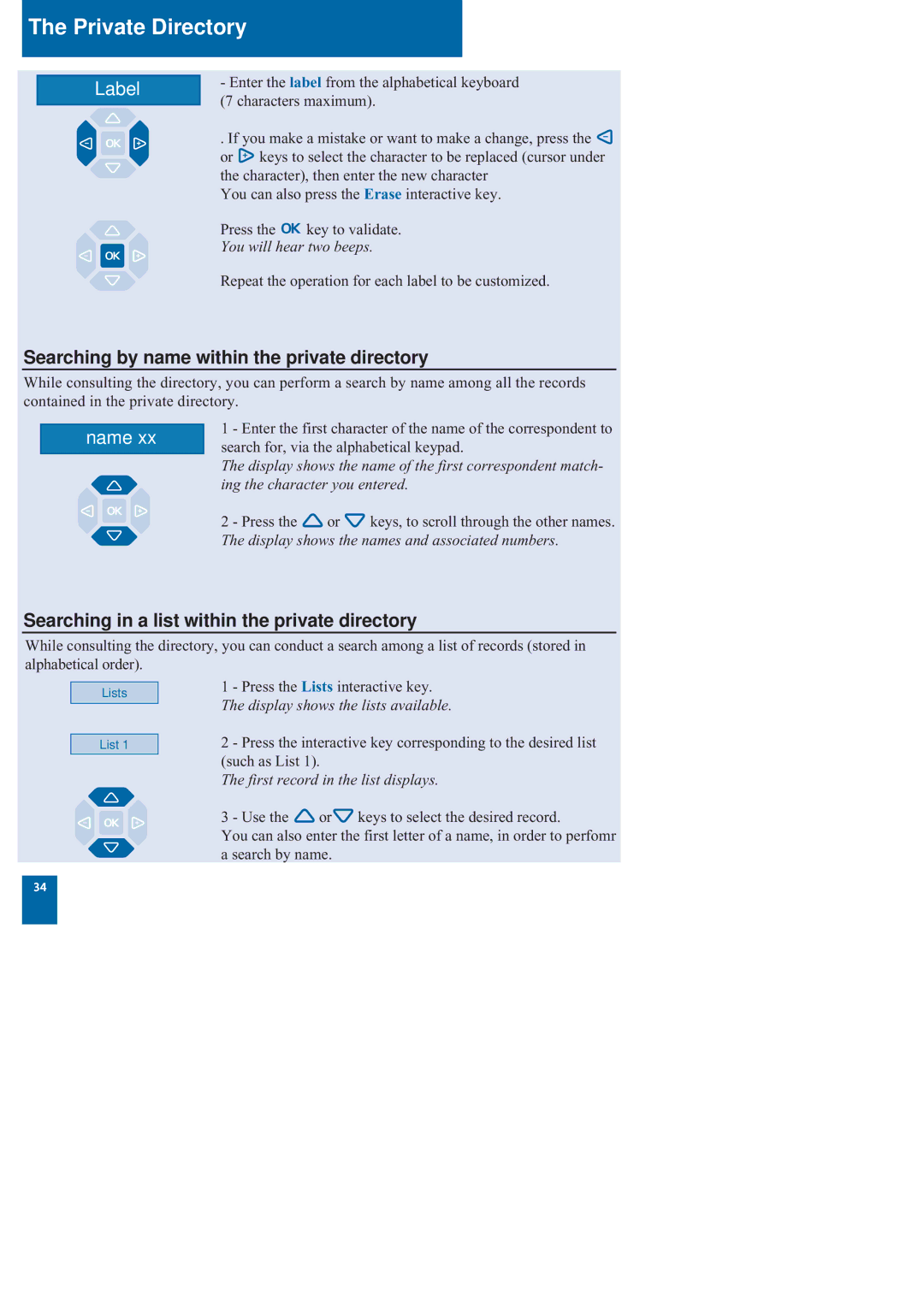 Nortel Networks M760 Searching by name within the private directory, Searching in a list within the private directory 