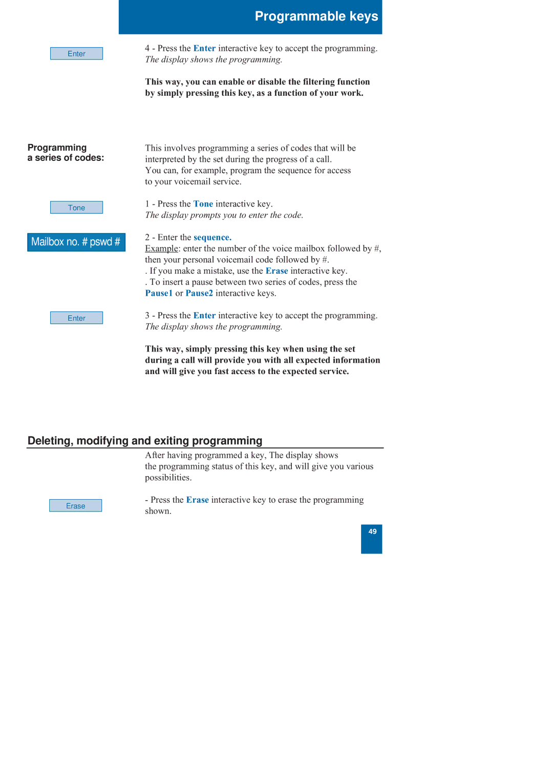 Nortel Networks M760 manual Deleting, modifying and exiting programming, Programming Series of codes 