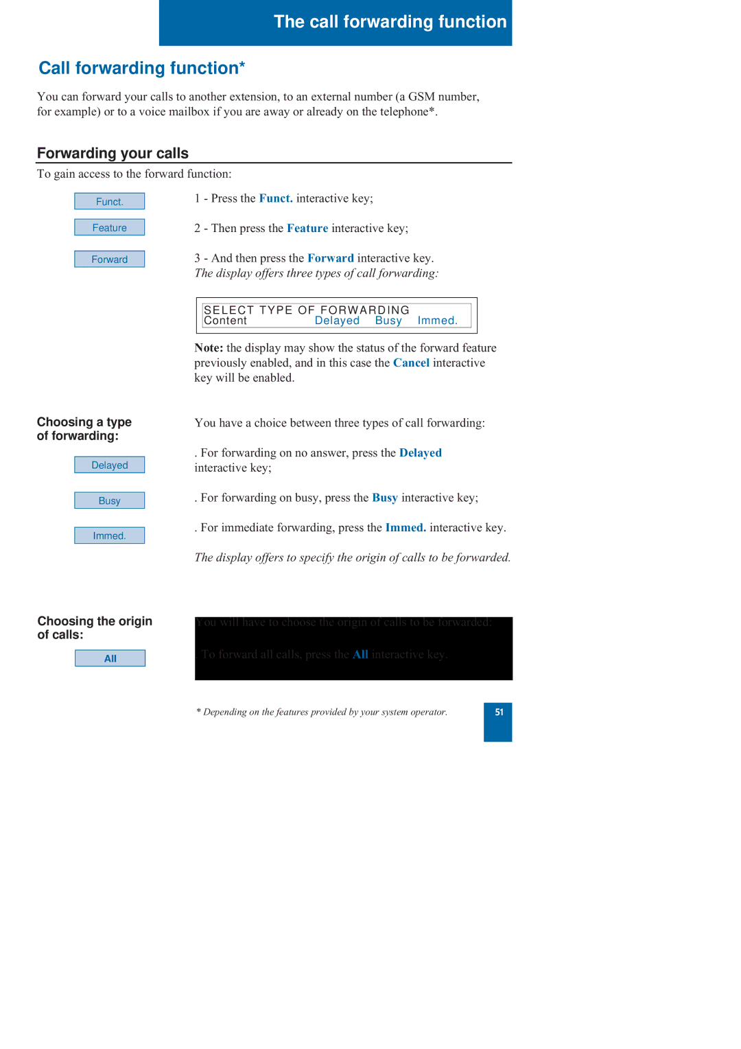 Nortel Networks M760 manual Call forwarding function, Forwarding your calls, Choosing a type of forwarding 