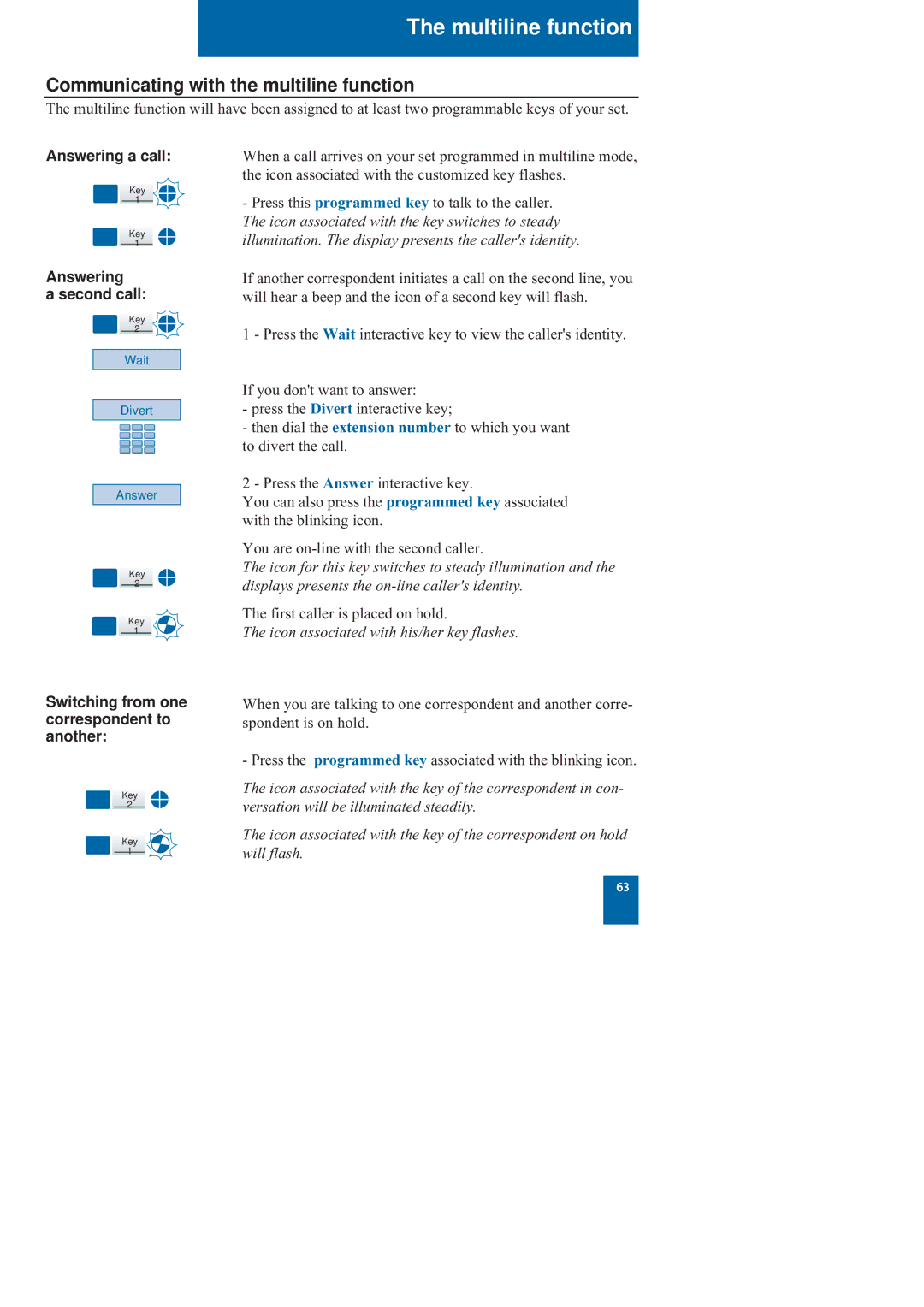 Nortel Networks M760 manual Communicating with the multiline function, Answering Second call 