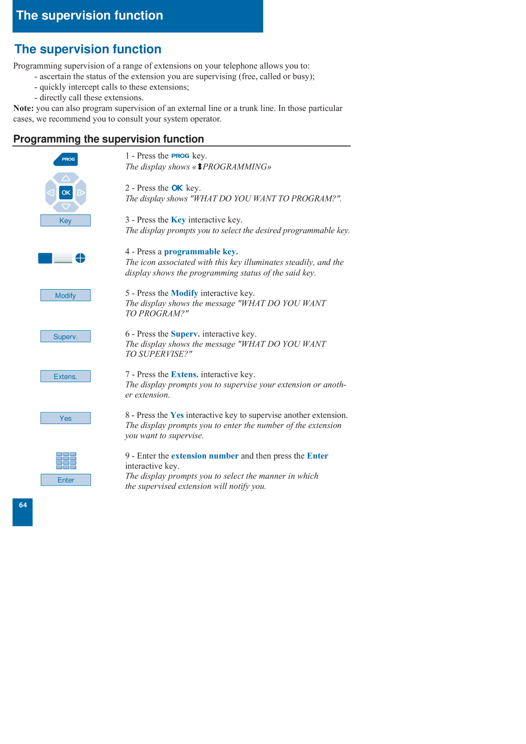 Nortel Networks M760 manual Supervision function, Programming the supervision function 