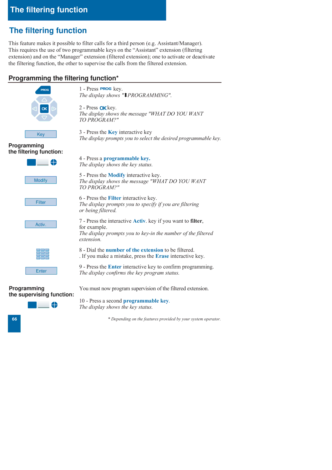 Nortel Networks M760 manual Programming the filtering function, Programming Filtering function 