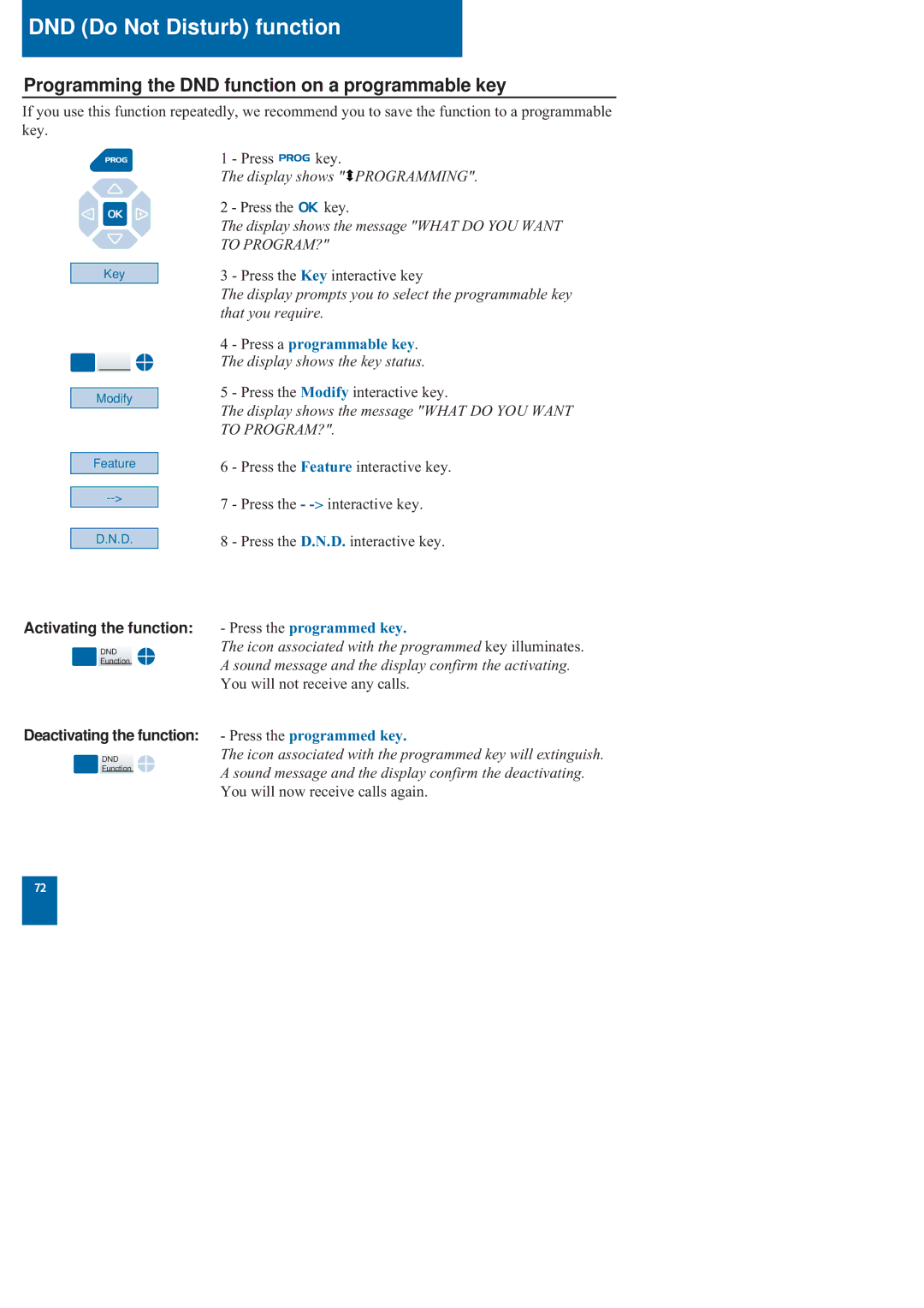 Nortel Networks M760 manual Programming the DND function on a programmable key, Activating the function 