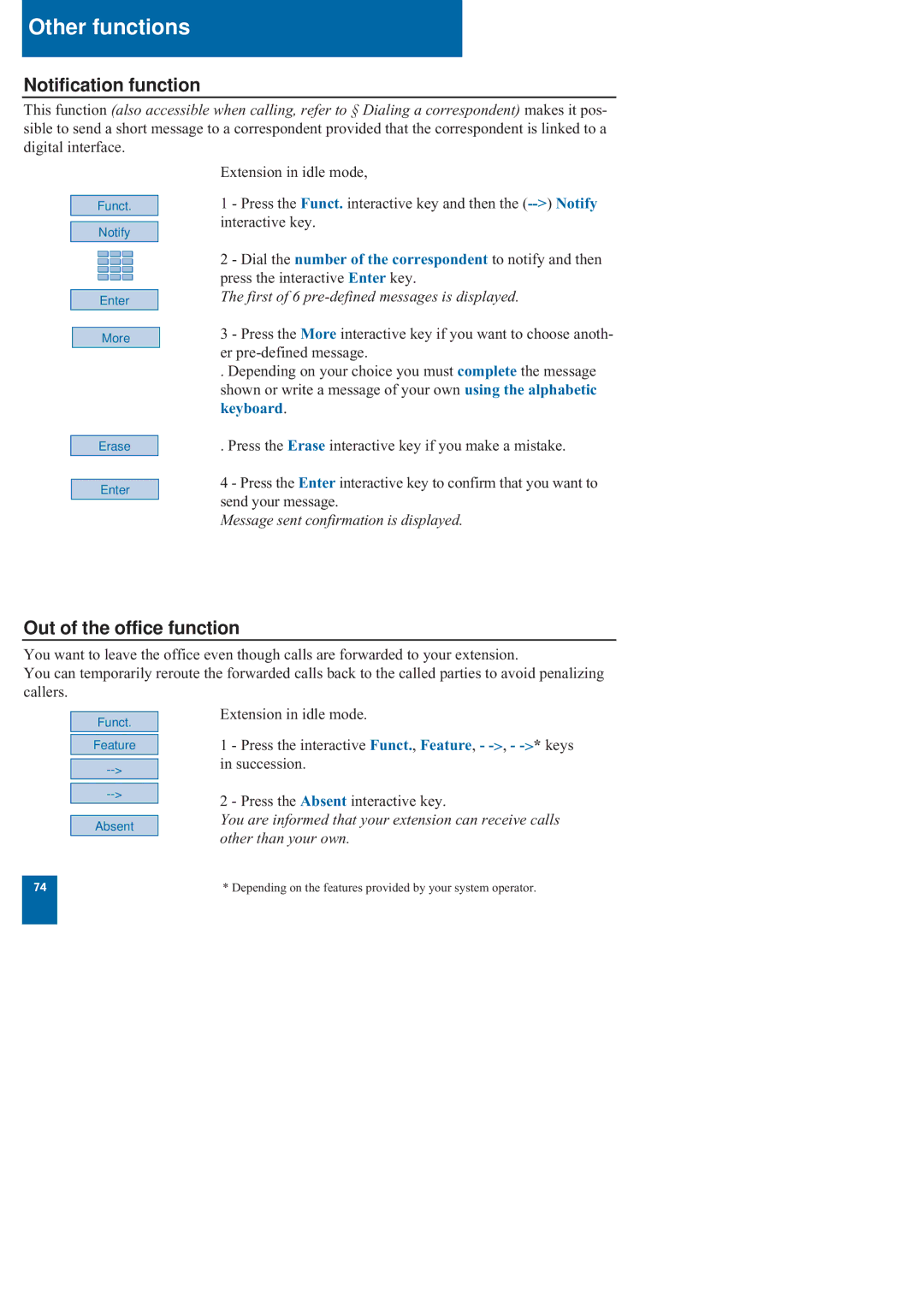 Nortel Networks M760 manual Notification function, Out of the office function, First of 6 pre-defined messages is displayed 