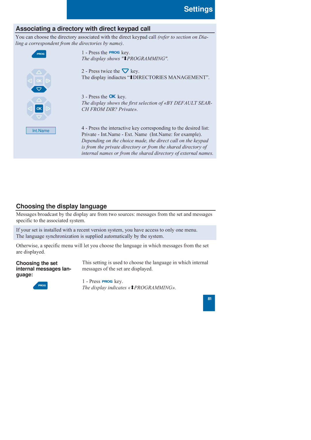 Nortel Networks M760 manual Associating a directory with direct keypad call, Choosing the display language 