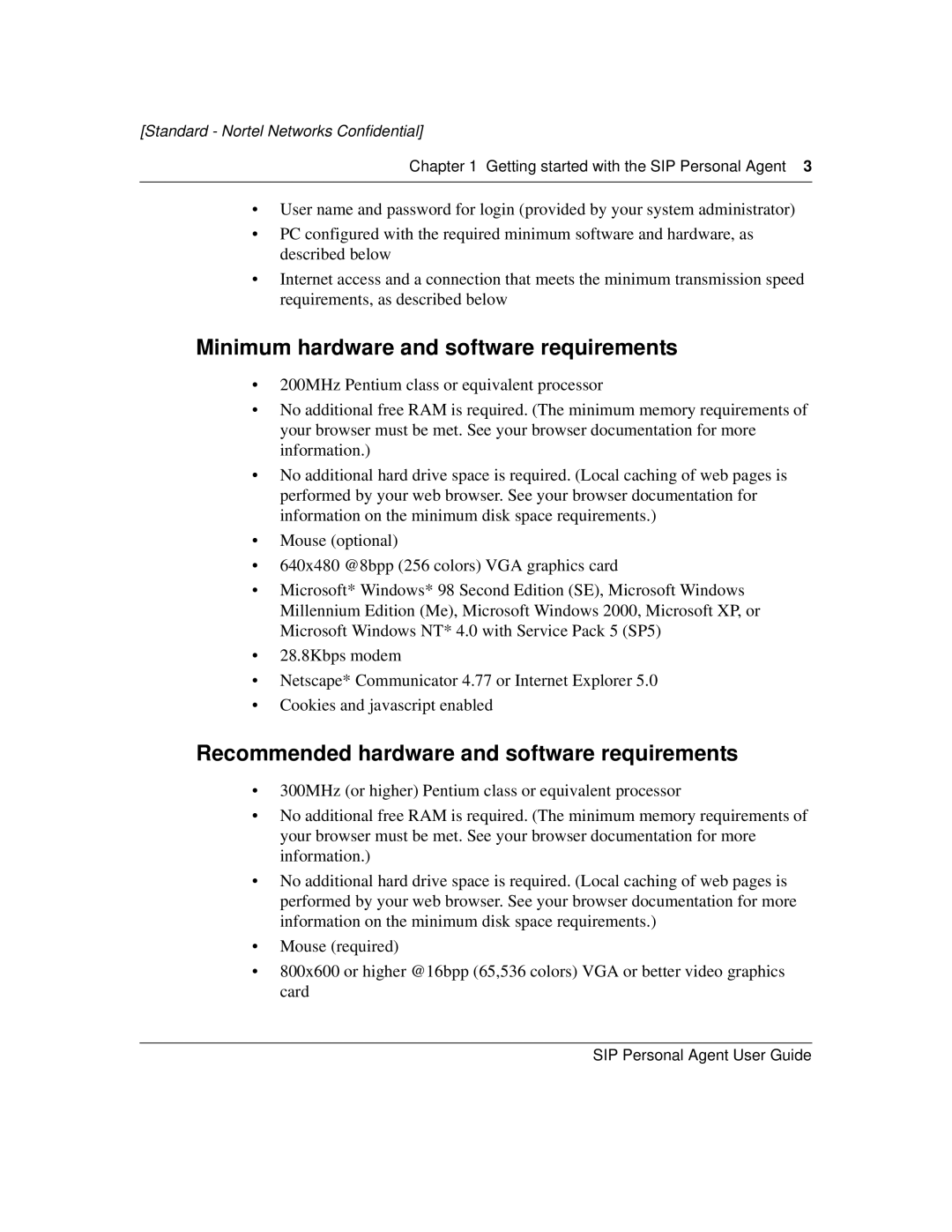 Nortel Networks MCP1.1 FP1 (2.02) manual Minimum hardware and software requirements 