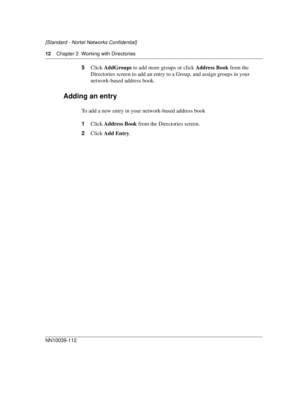 Nortel Networks MCP1.1 FP1 (2.02) manual Adding an entry, Click Add Entry 