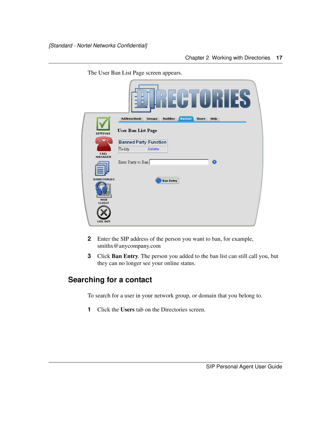 Nortel Networks MCP1.1 FP1 (2.02) manual Searching for a contact 