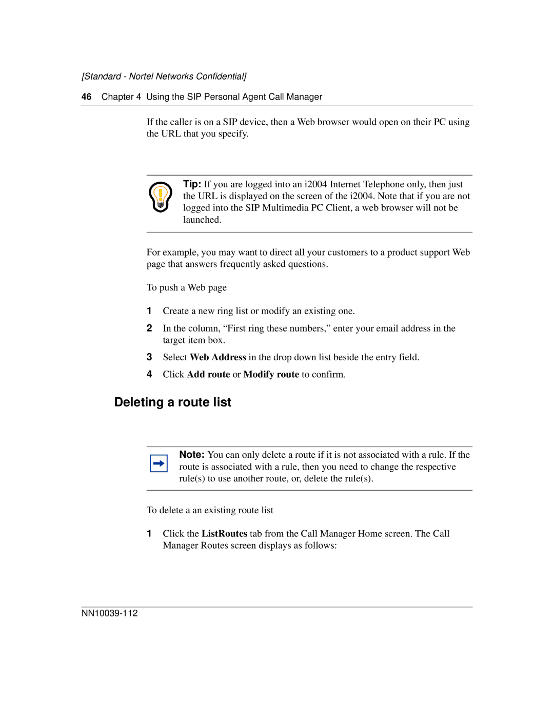 Nortel Networks MCP1.1 FP1 (2.02) manual Deleting a route list 