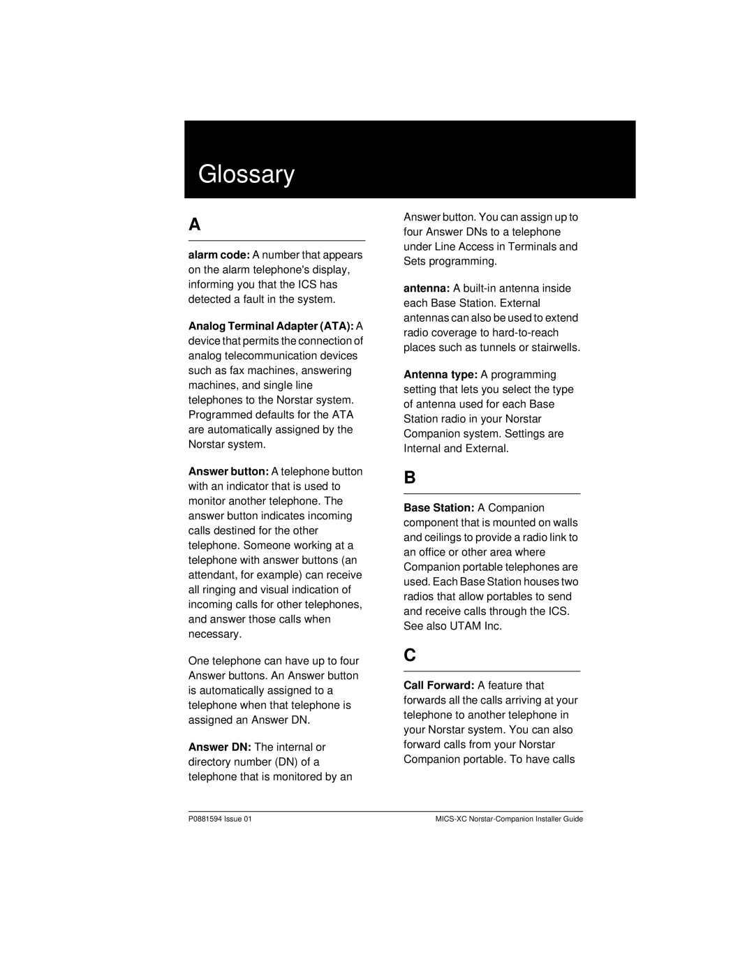 Nortel Networks MICS-XC manual Glossary 